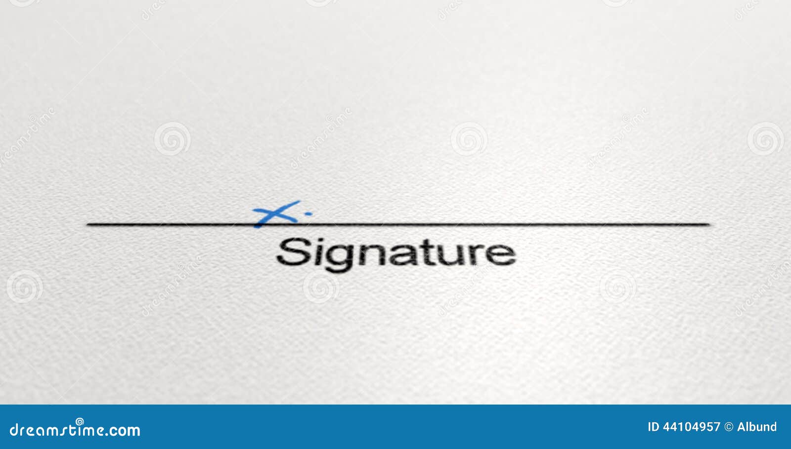 signature area x white paper black line printed ink showing to be signed indicated hand written 44104957