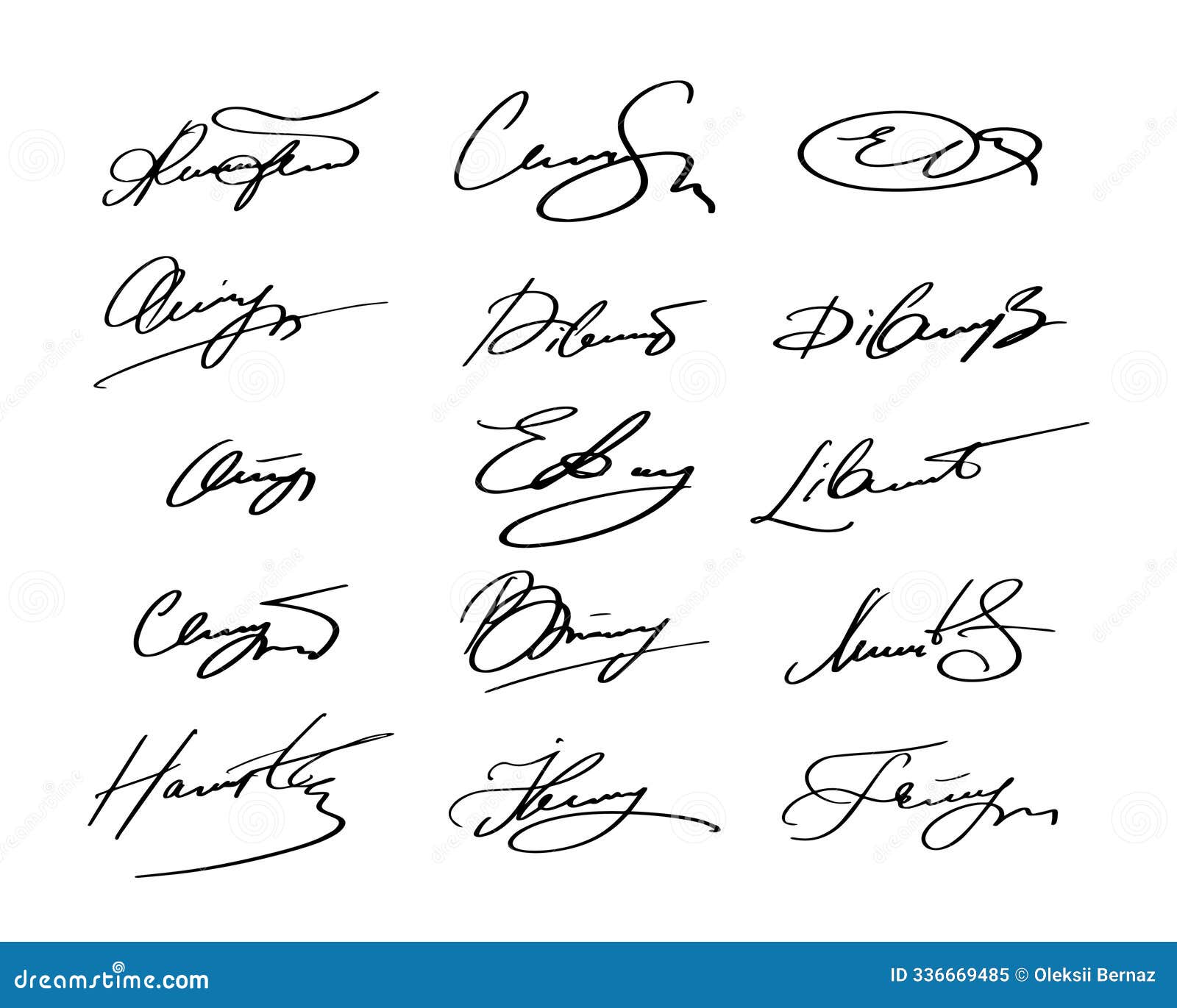 signature fake autograph  signs set. handwritten fictitious personal scribbles s collection. documents sign