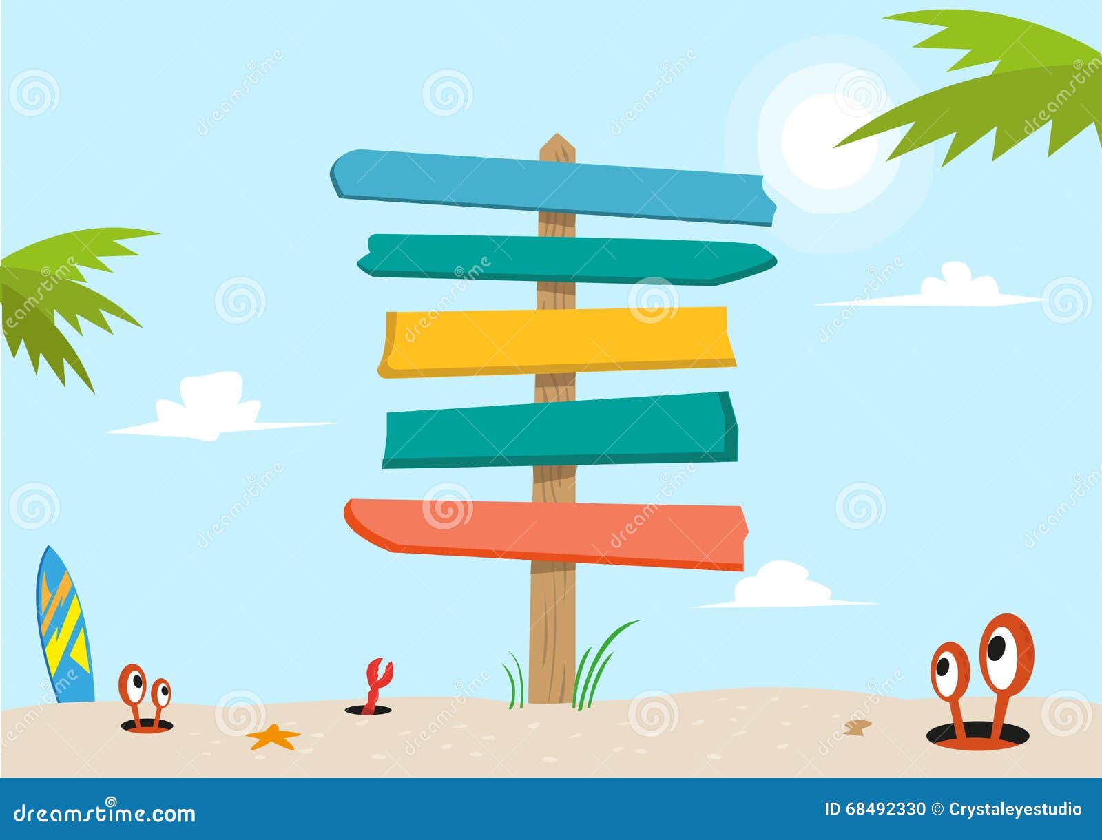 Signboard On A Beach Concept Editable Clip Art Stock Signboard On A Beach Concept Editable Clip Art Stock