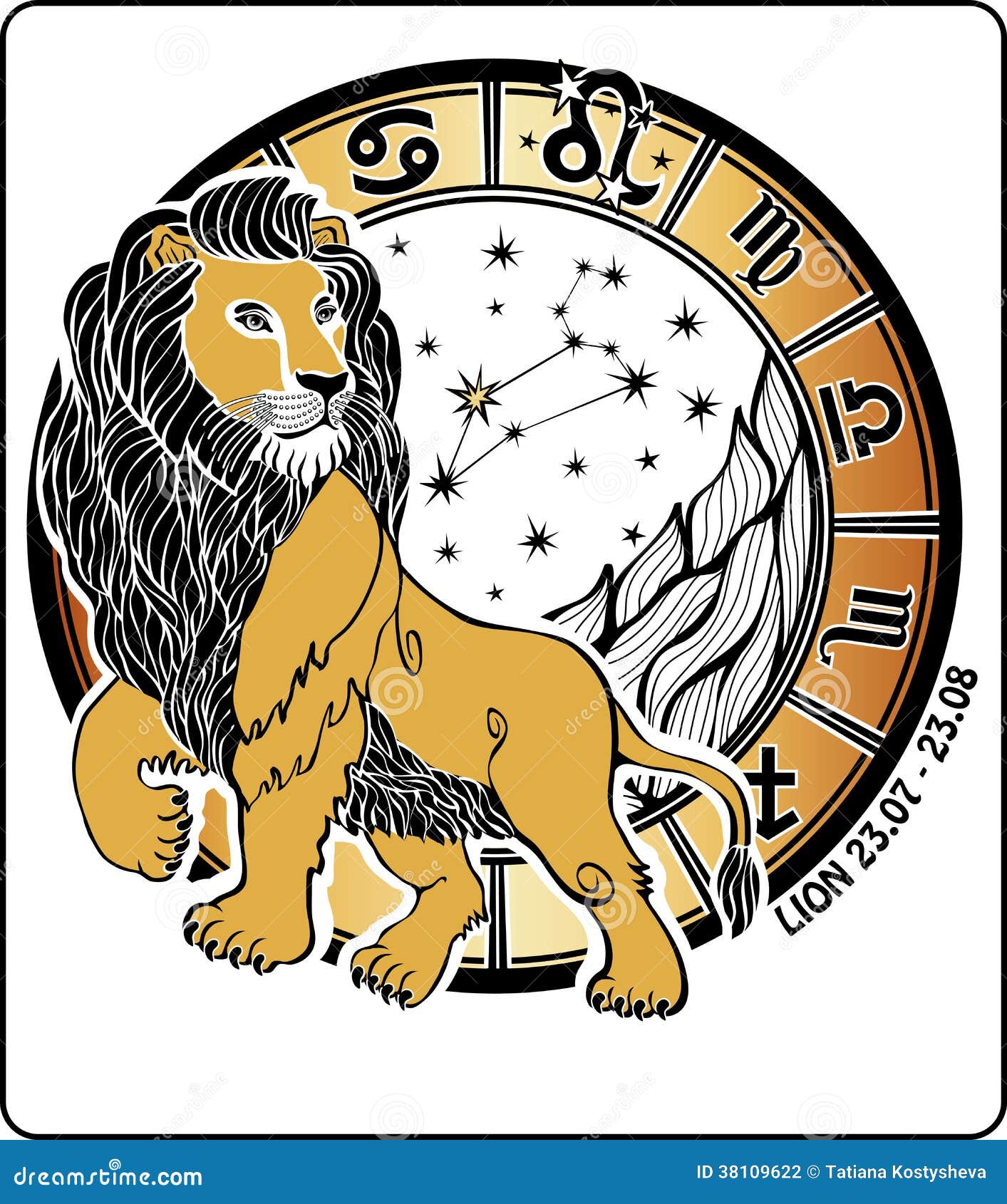 Signe De Zodiaque De Lion. Cercle D'horoscope. Vecteur Illustrati