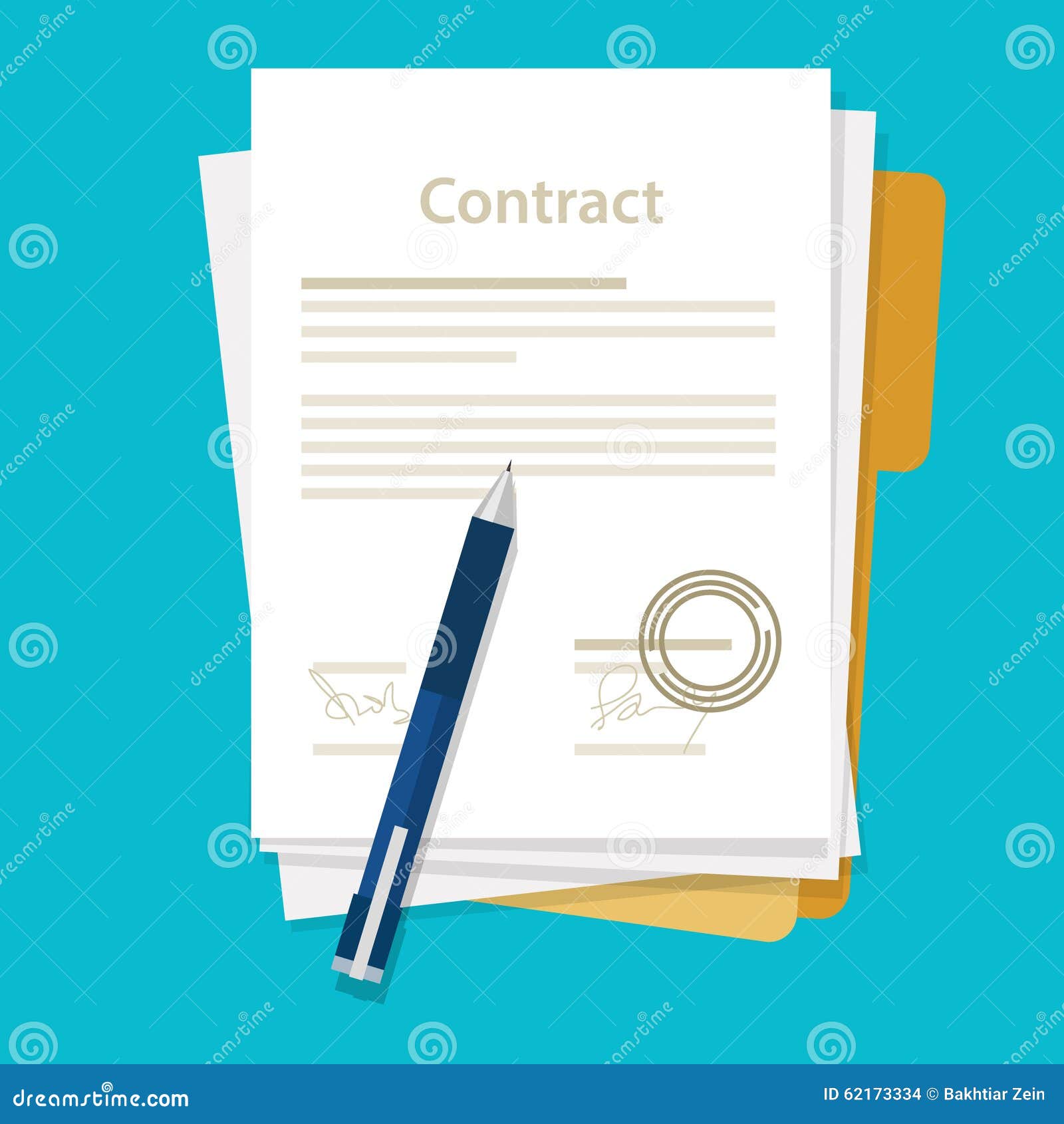 signed paper deal contract icon agreement pen on desk flat business  