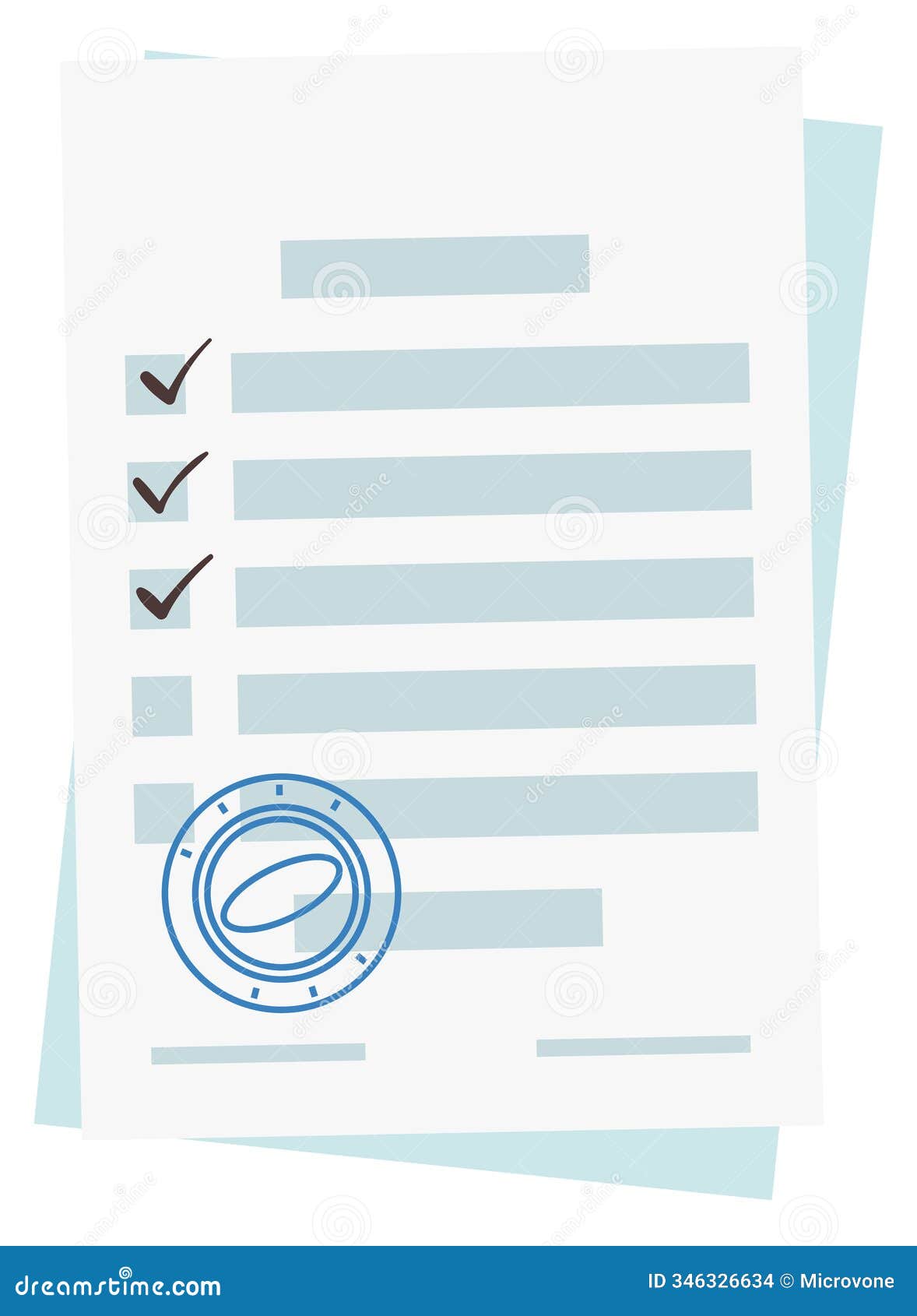 signed paper form with checkboxes and blue stamp mark