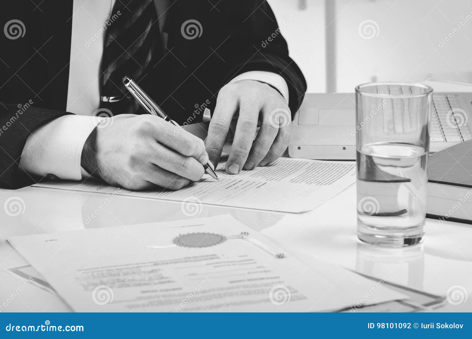 signing contract. lawyer or notar on his workplace