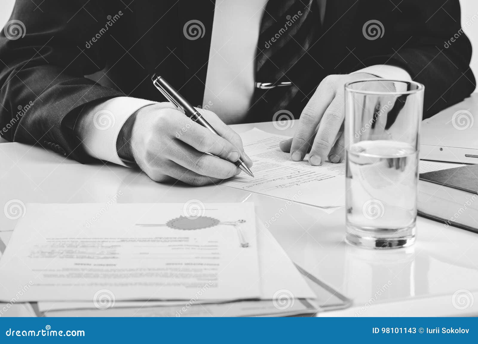 signing contract. lawyer or notar on his workplace