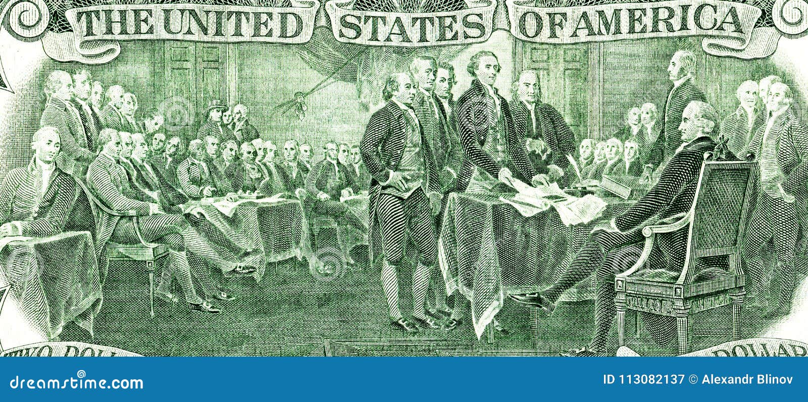 Signing Declaration of Independence from the Two Dollar Banknote Stock Image Image of bank