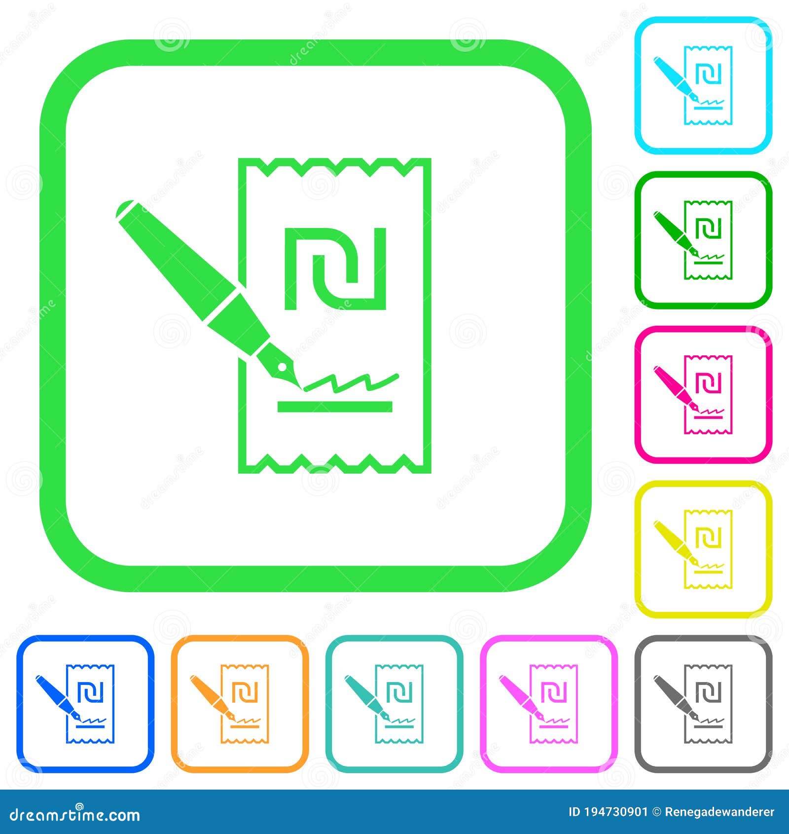 signing new shekel cheque vivid colored flat icons