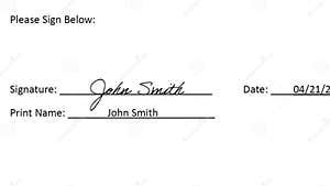 Signing Signature In Portable Format With Date And Print Name On White 