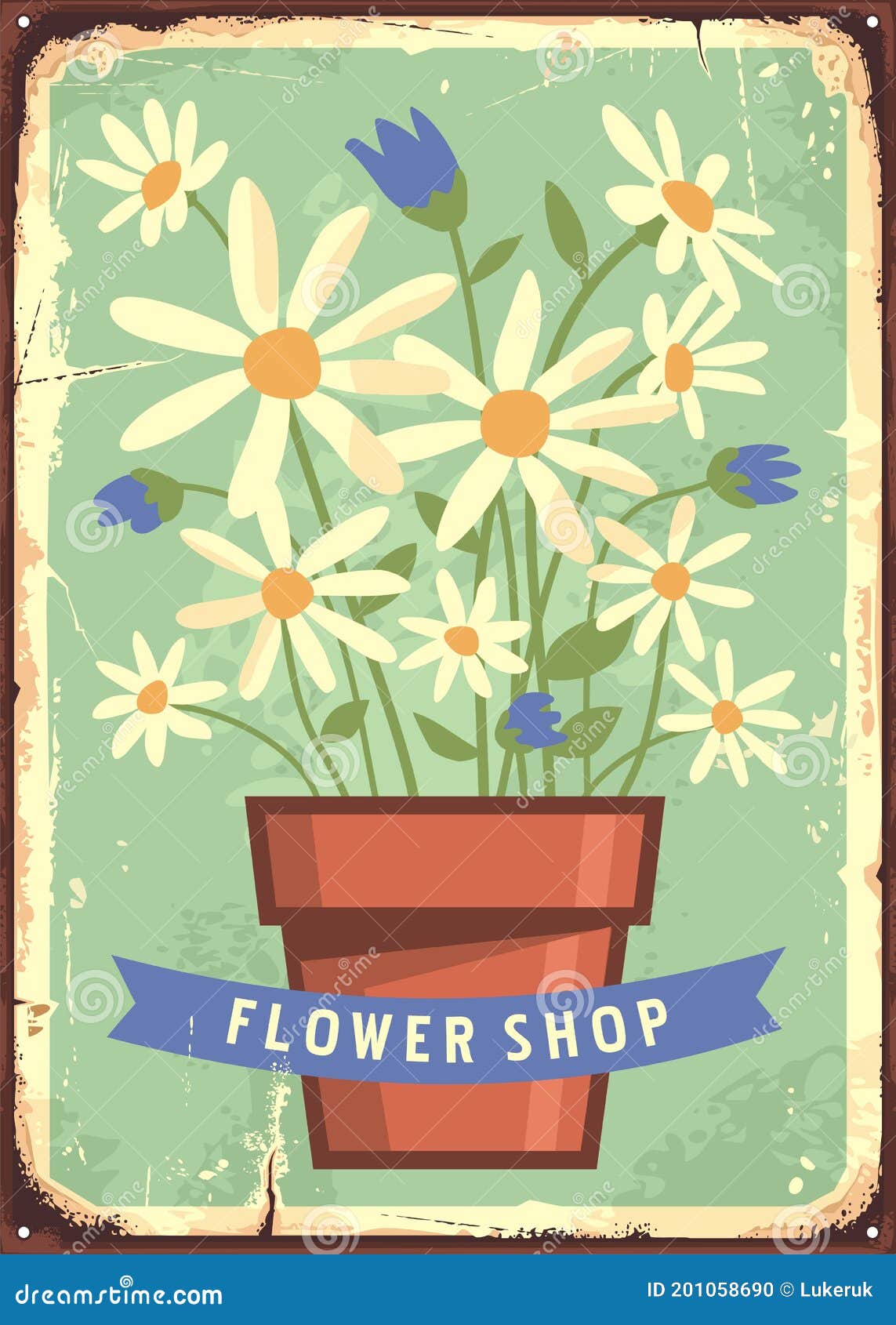 Signo De Cosecha De Flores Con Planta De Maceta Ilustración del Vector -  Ilustración de retro, viejo: 201058690