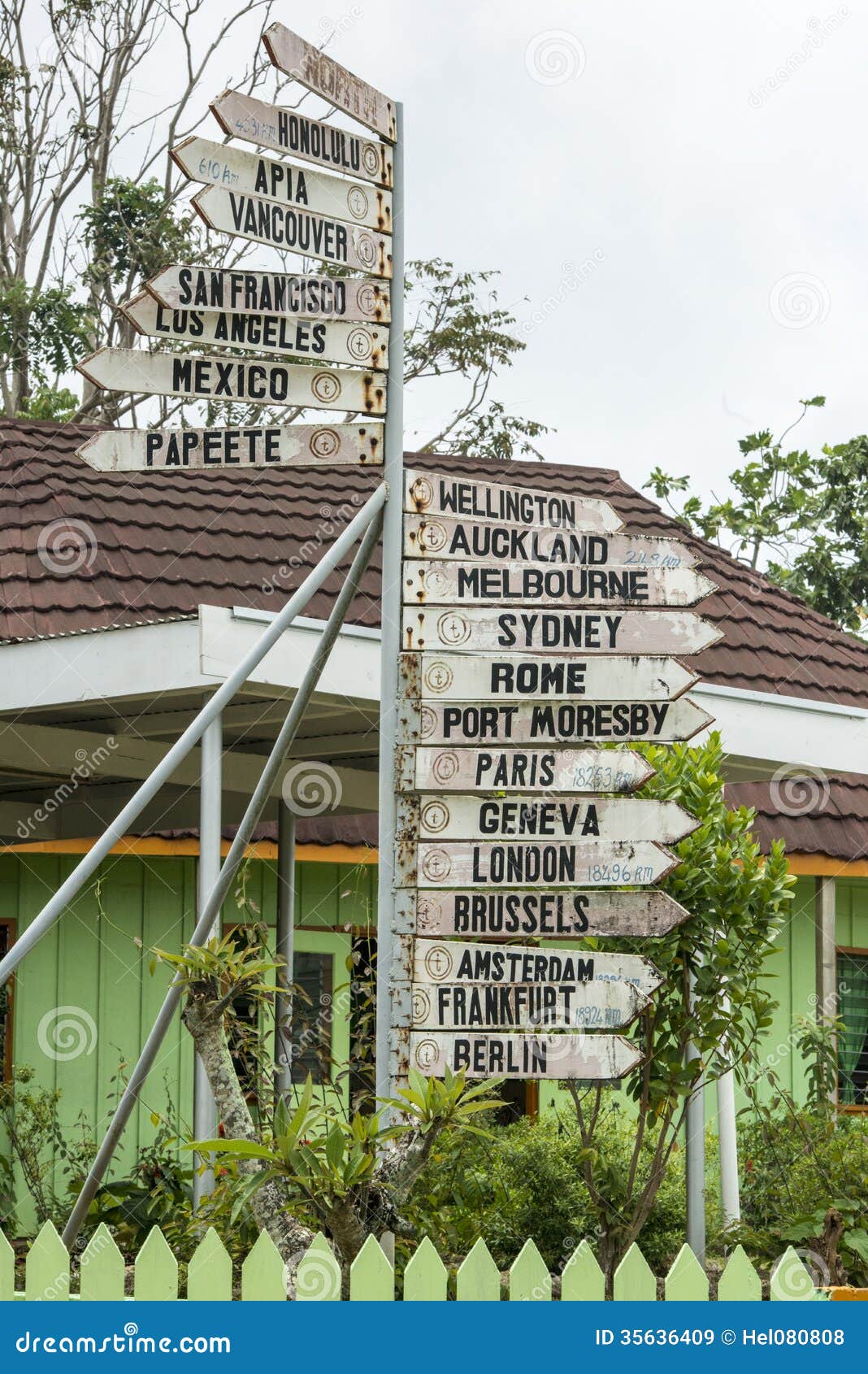 signpost in a garden in tonga