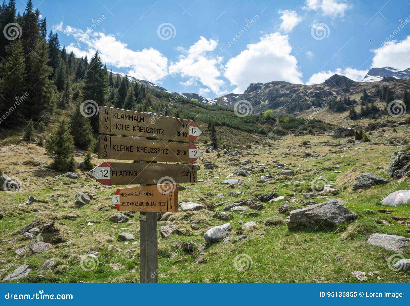 signpost in the mountain. racines valley
