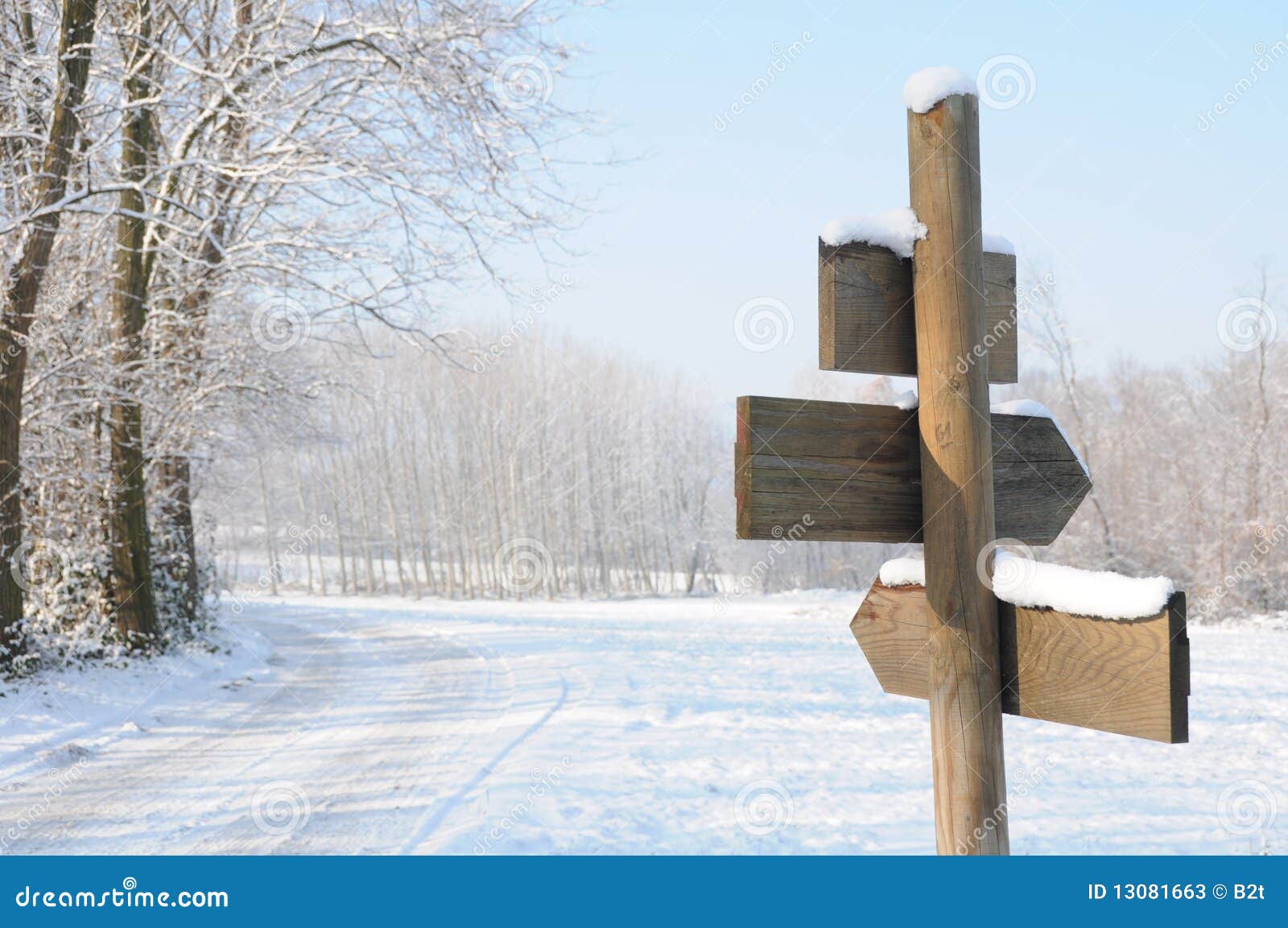signpost in wintry countryside