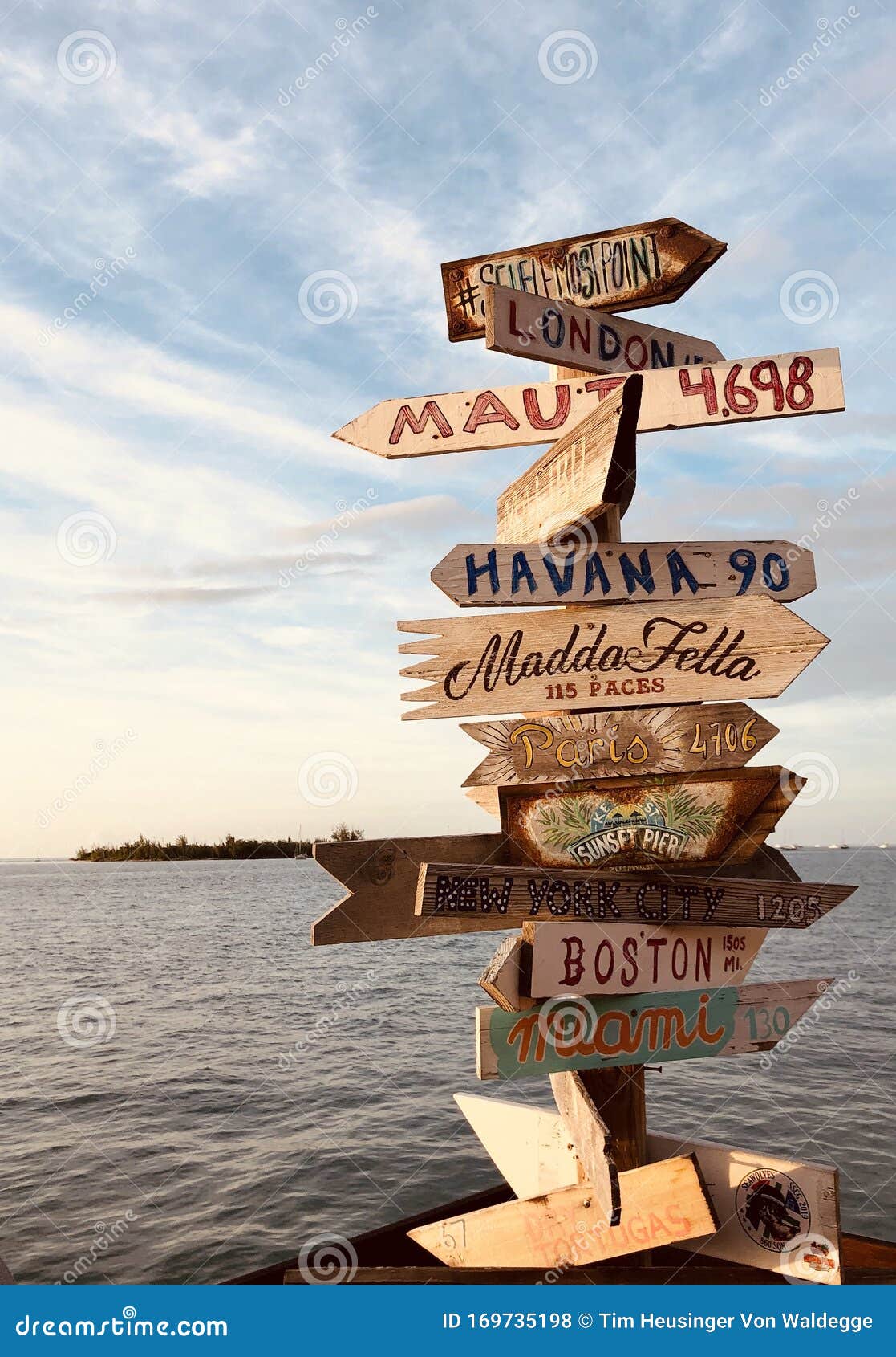 Signposts with Cities from All Over the World at Mallory Square in Key ...