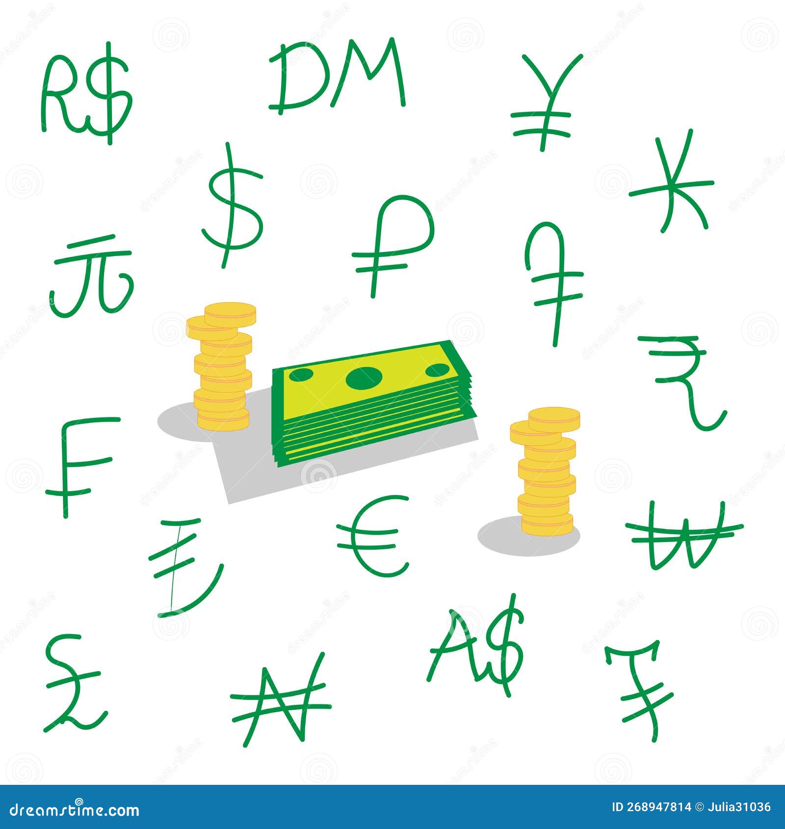 Signs of money currencies stock illustration. Illustration of pound 268947814