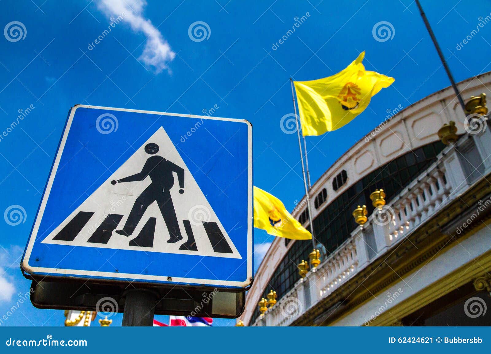 Signs for Road Crossing on the Road. Stock Image Image of blue, sign