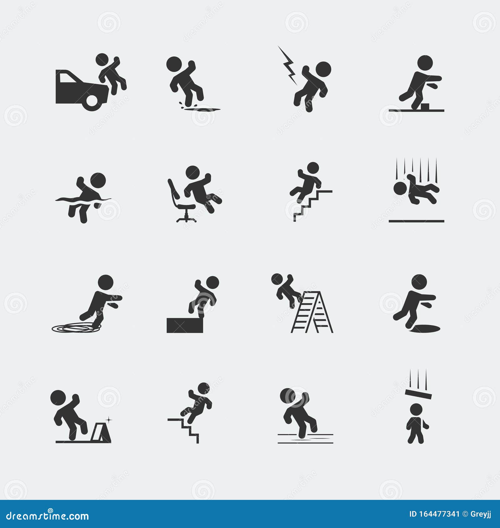 signs showing a stick figure man and forms of trips, slips, and falls