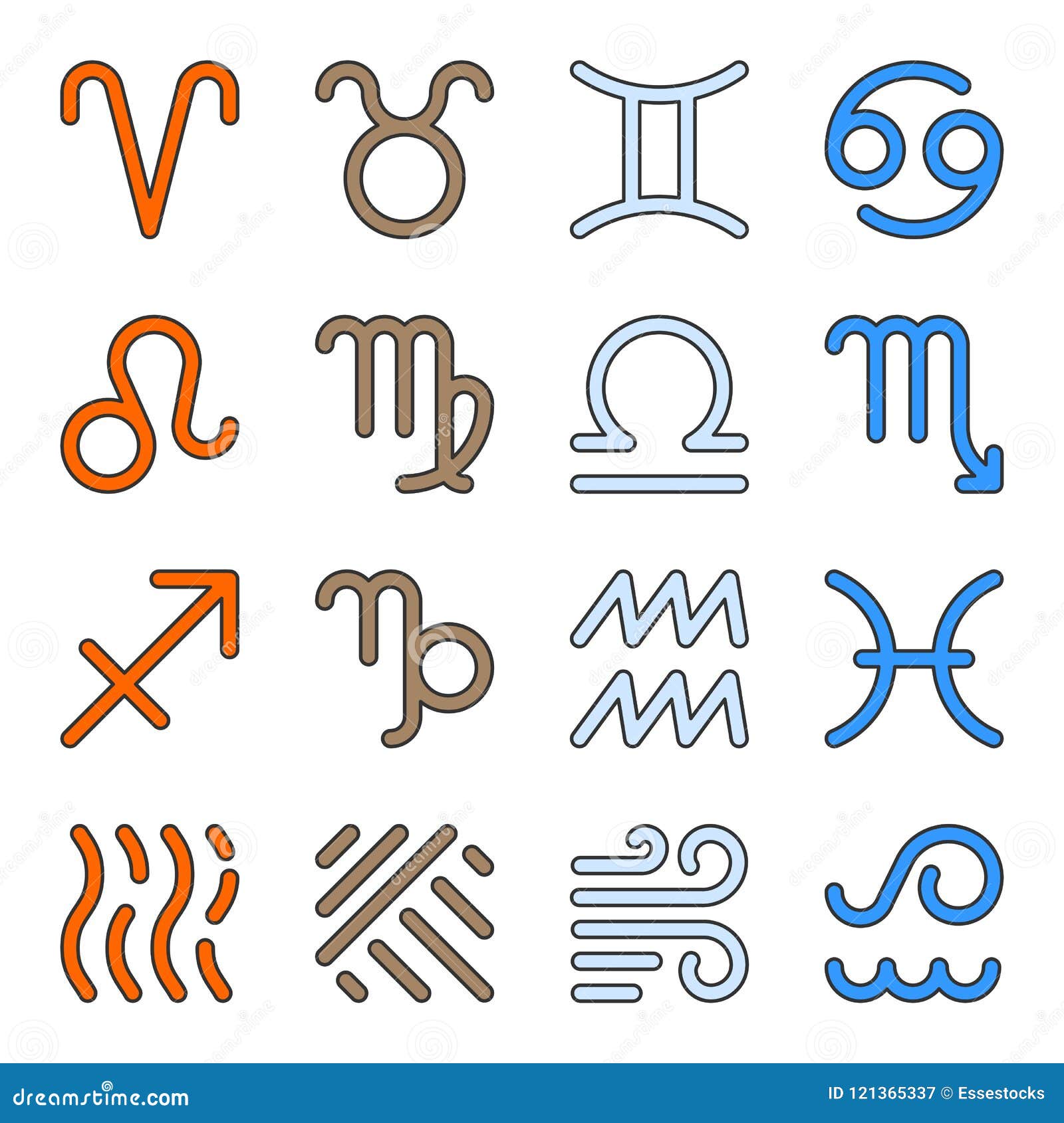 Signs Zodiac Elements Water Fire Earth Air Icons Stock Vector