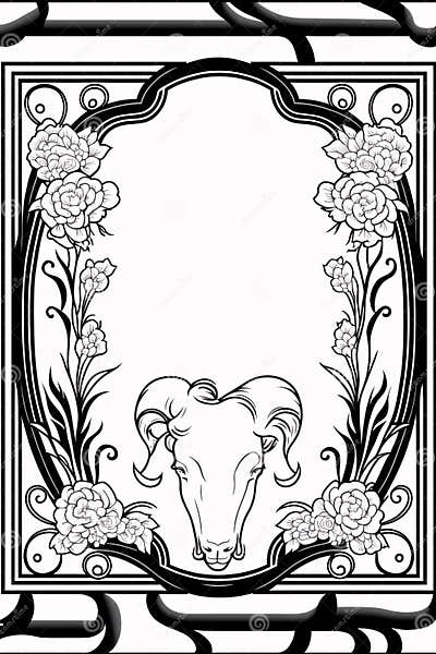 Frame with Ram Head and Flowers. Vector Illustration Ready for Vinyl ...