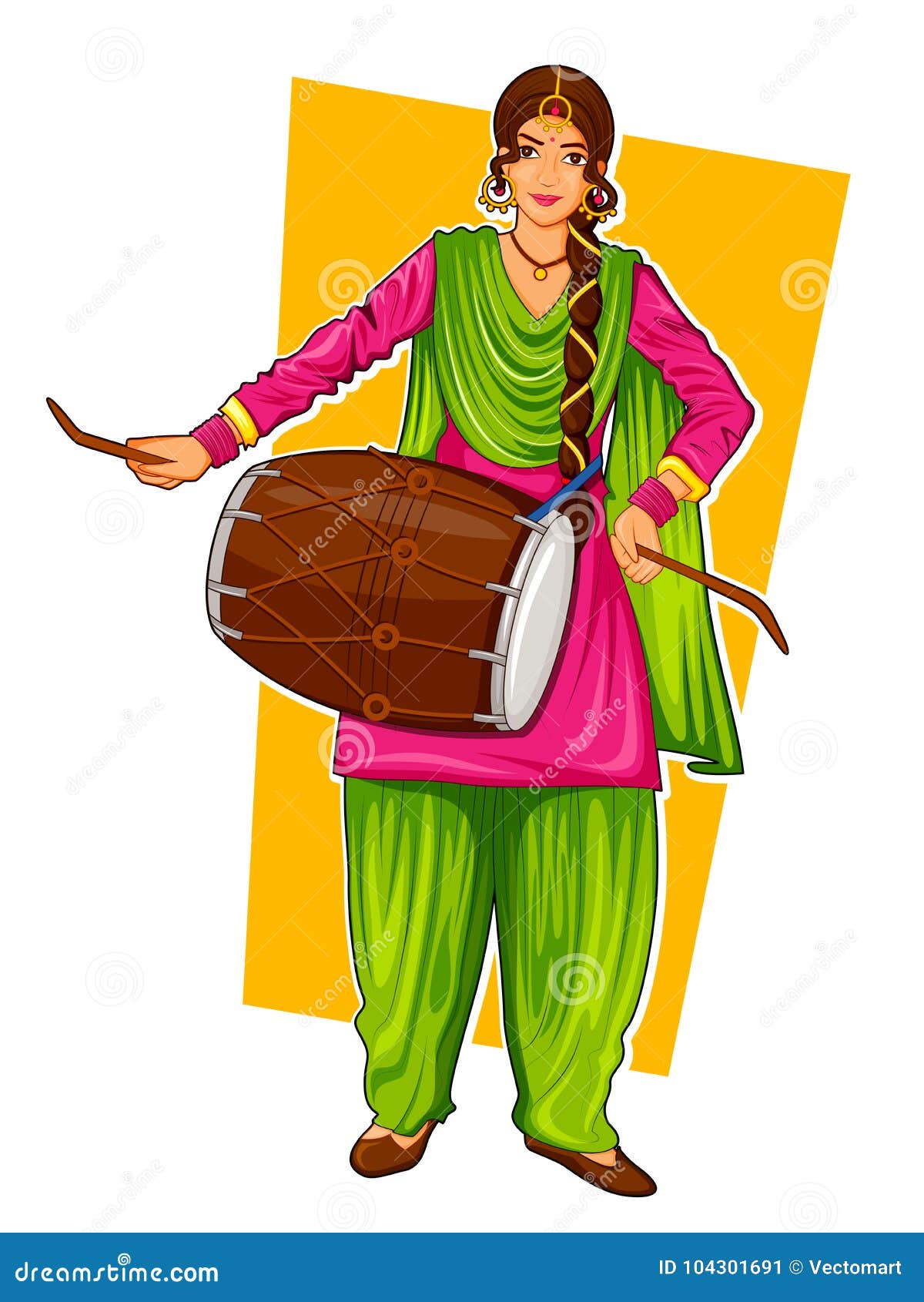 sikh punjabi sardar woman playing dhol and dancing bhangra on holiday like lohri or vaisakhi