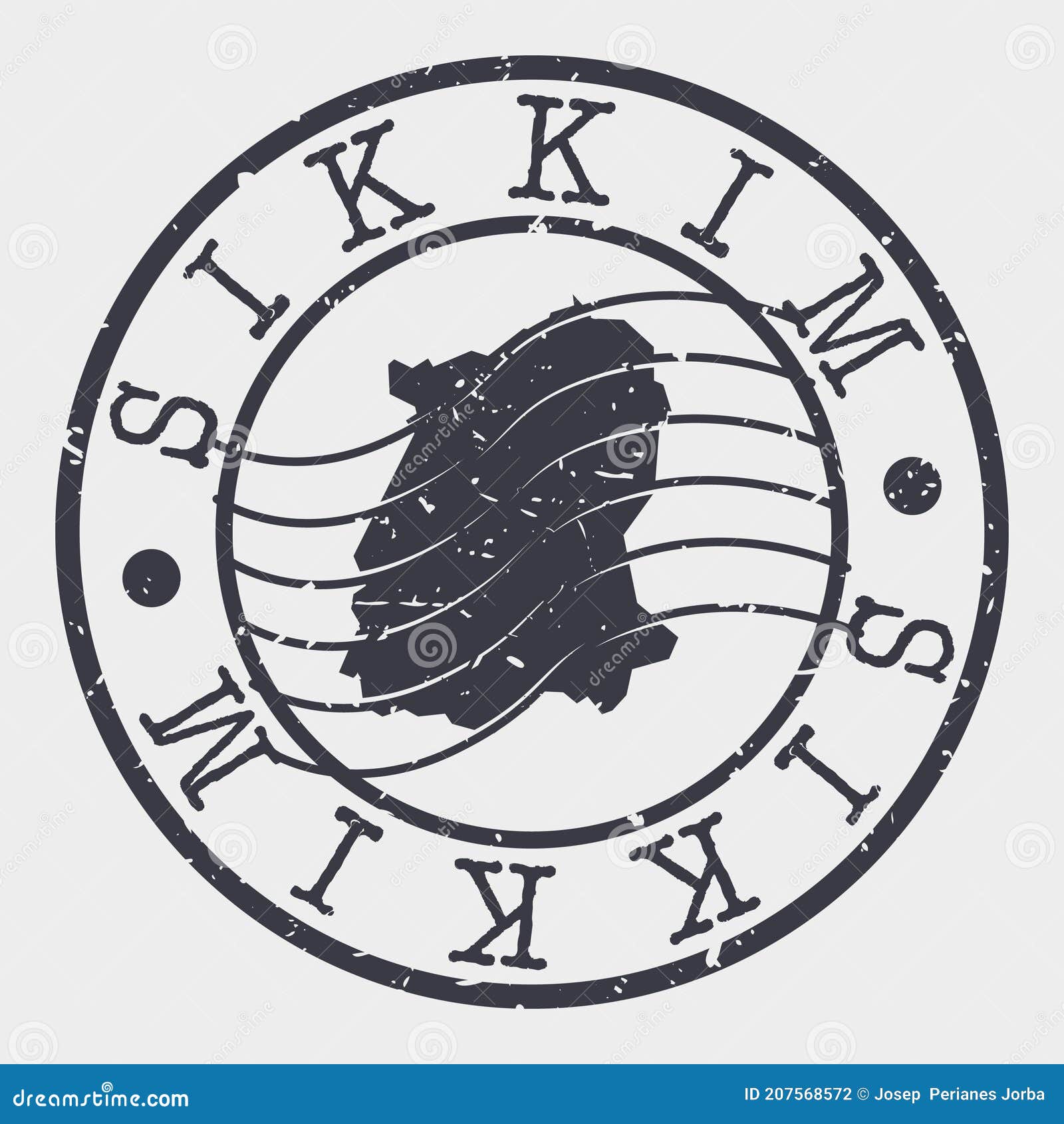 sikkim, india stamp postal. a map silhouette seal. passport round . emblema  icon  retro travel.