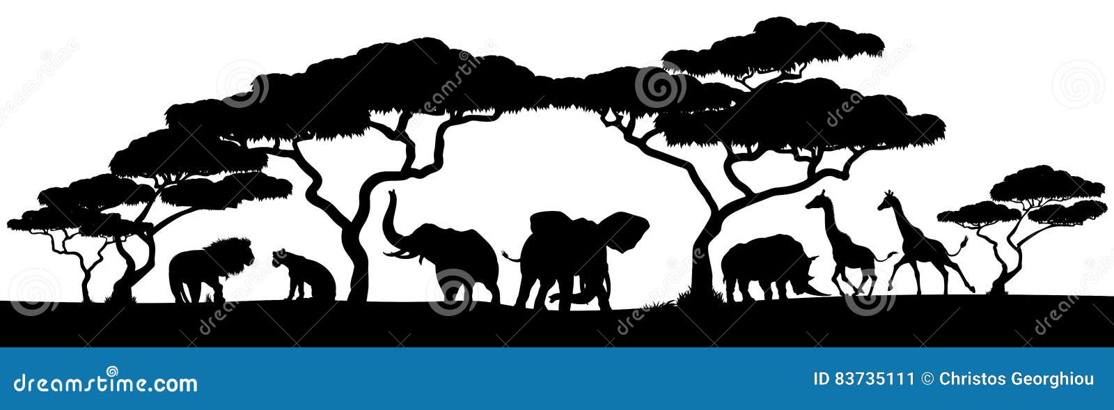 silhouette african safari animal landscape scene