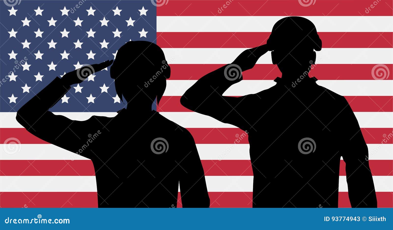silhouette american soldiers salute on usa flag