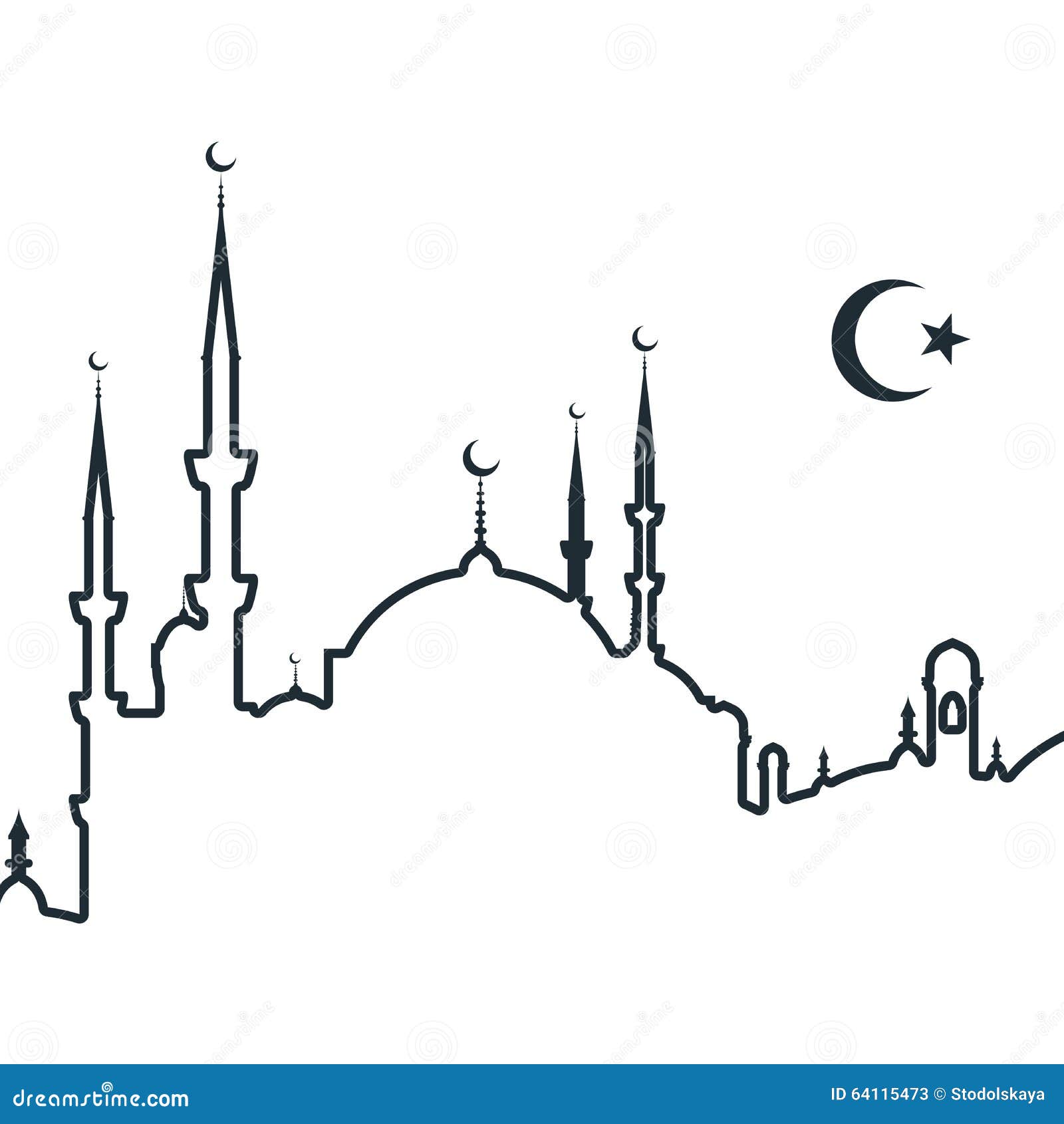  Silhouette  Of Arabic City With Mosque Stock Vector 