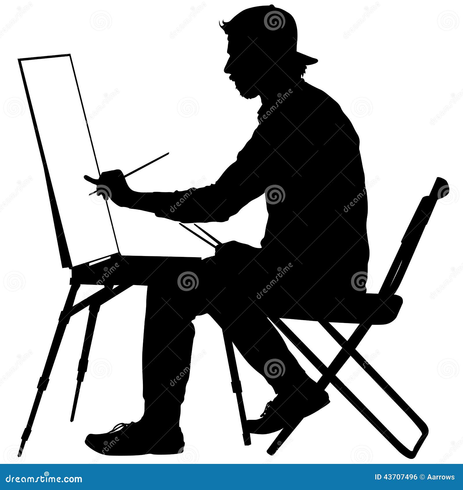 Silhouette, Artist At Work On A White Background, Stock Vector