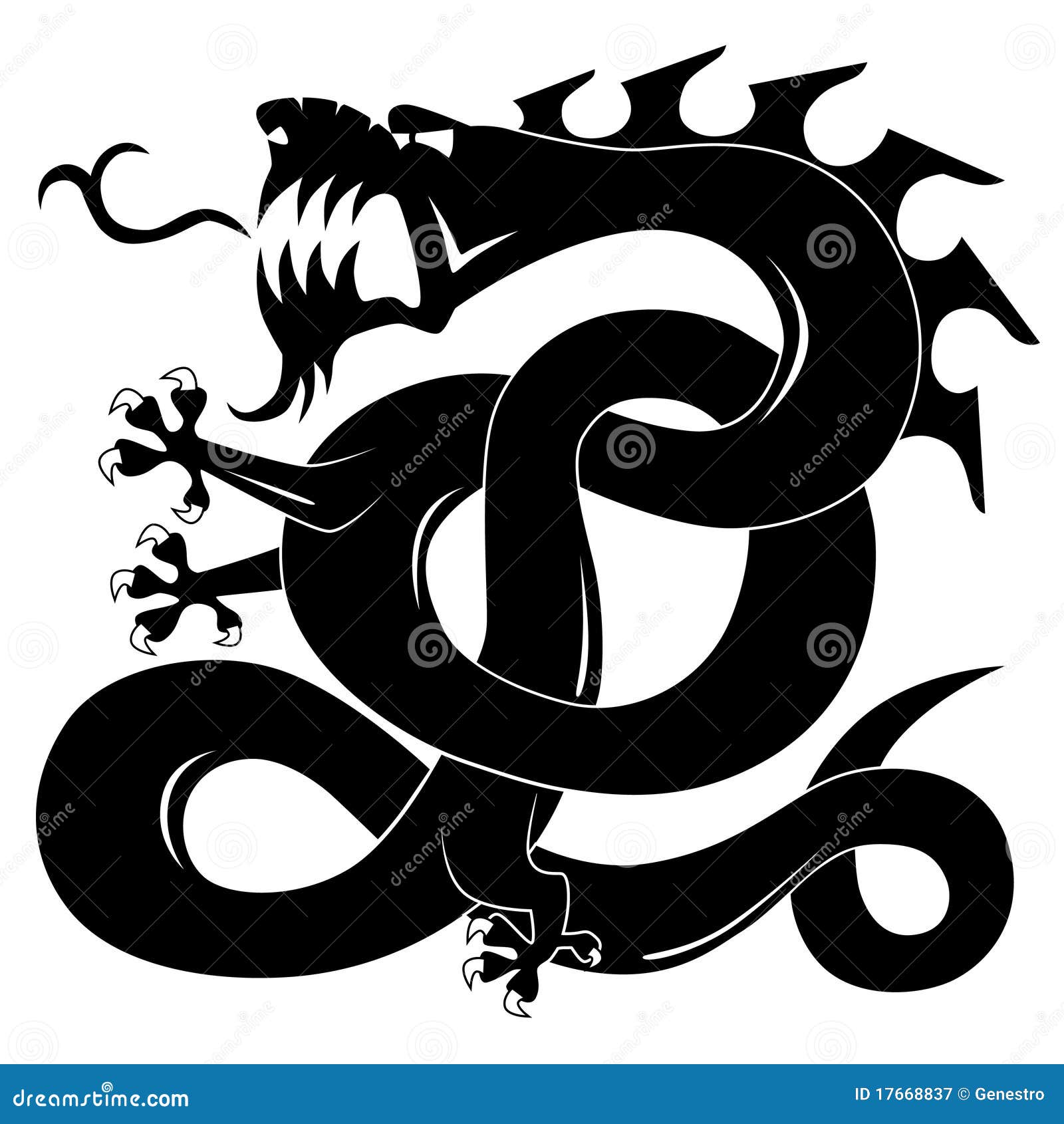 Silhouette of Attacking Dragon Stock Vector Illustration of japan