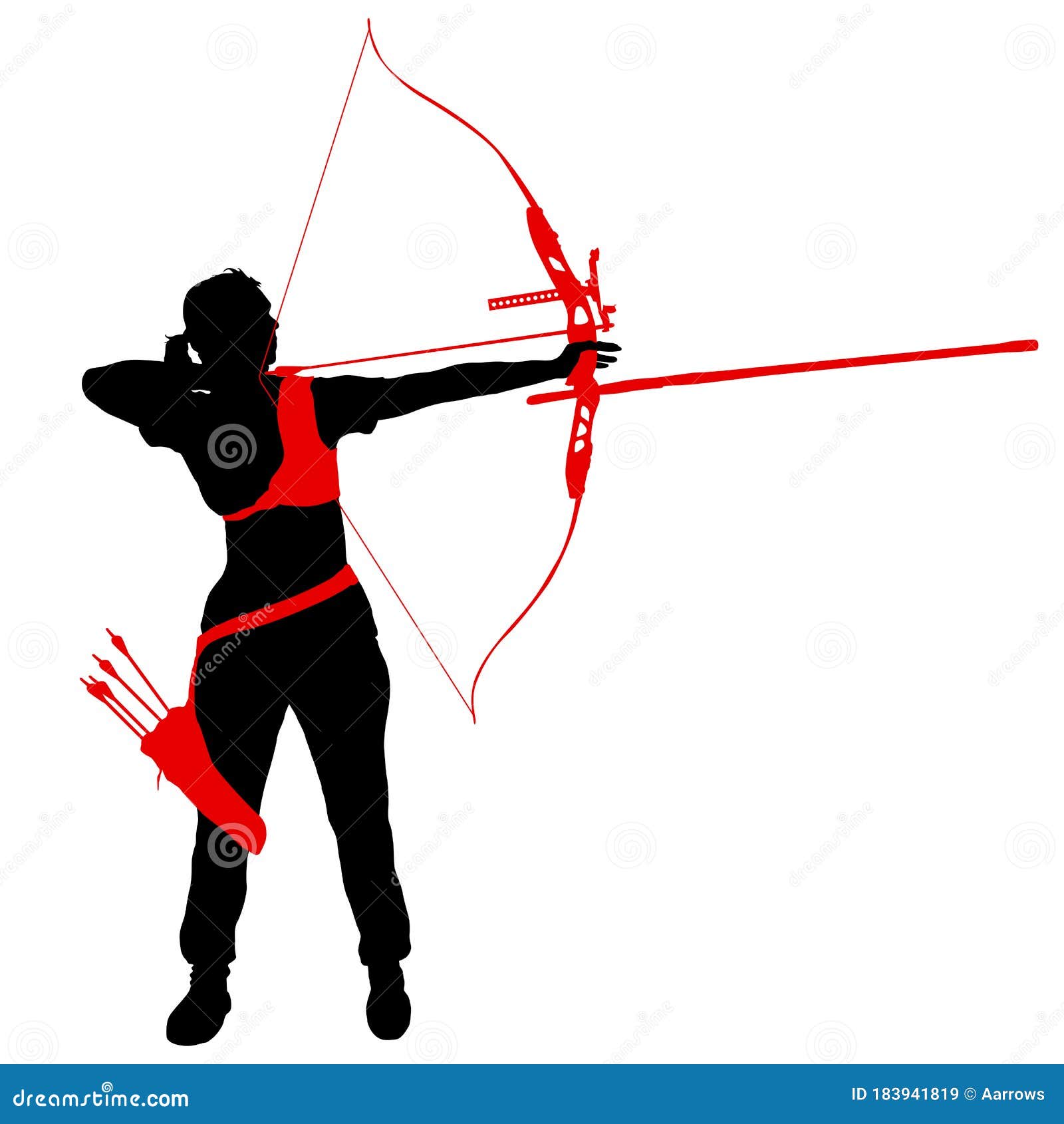 Silhouette Attractive Female Archer Bending A Bow And Aiming In The