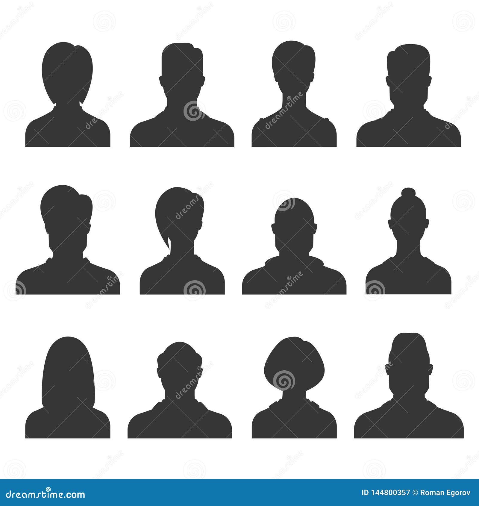 silhouette avatar set. person avatars office professional profiles anonymous heads female male faces portraits 