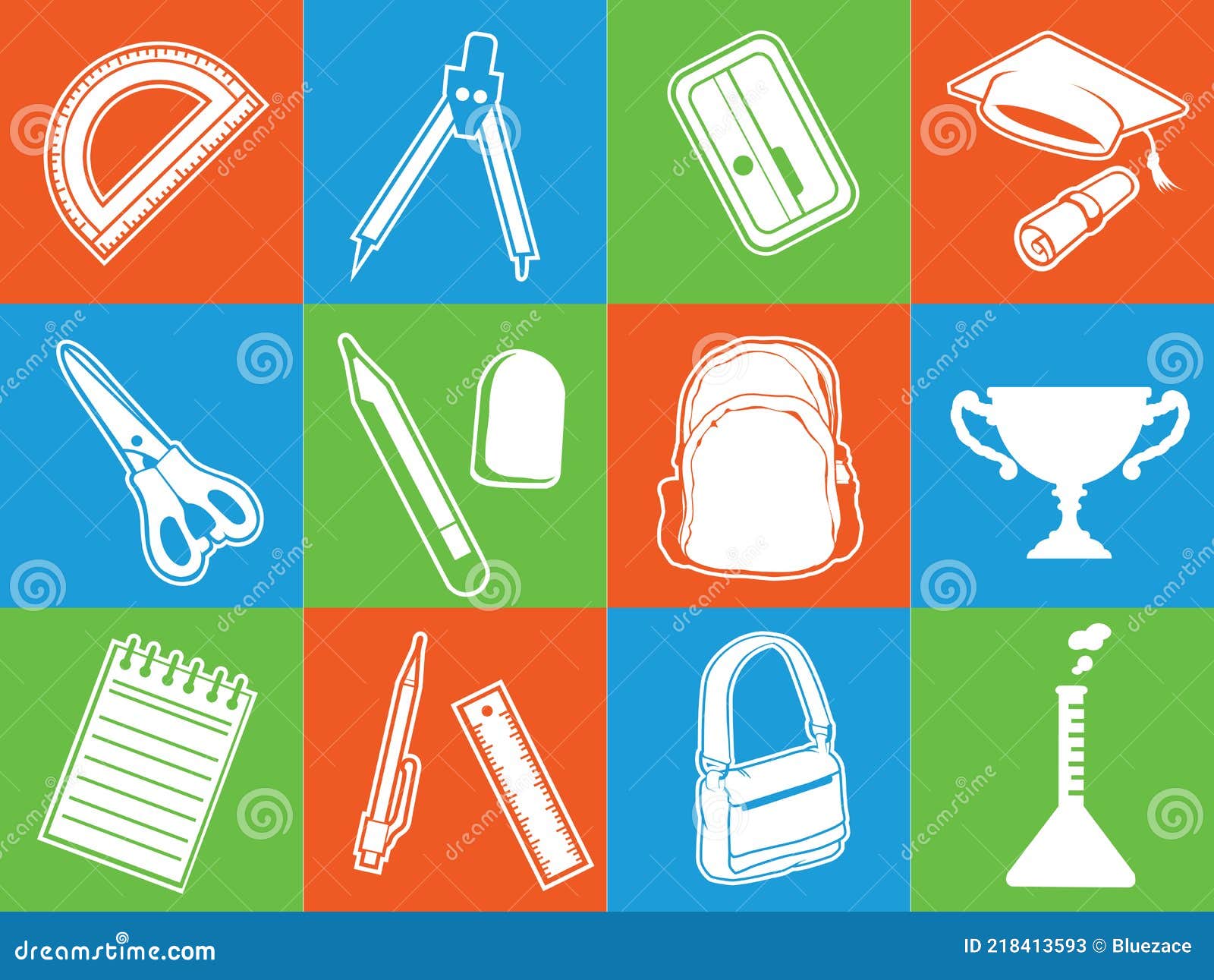 Silhouette Back School Stationery Supplies Stencil Black Vector Drawing