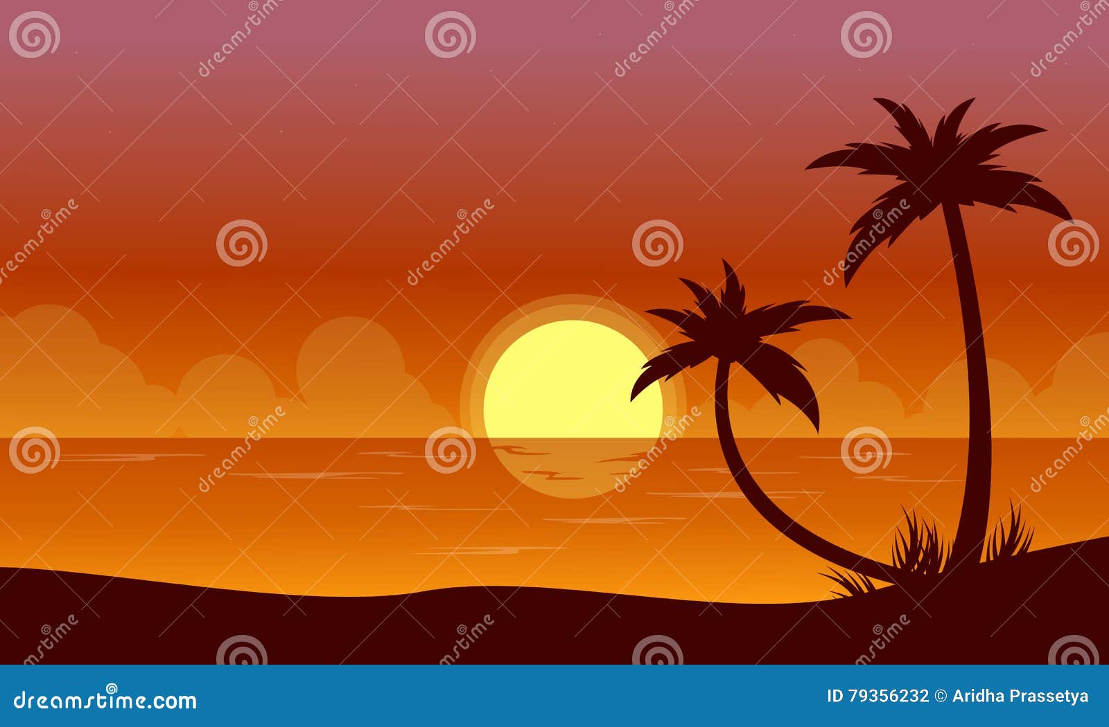 Silhouette of Beach at Sunset with Reflection Stock Vector ...