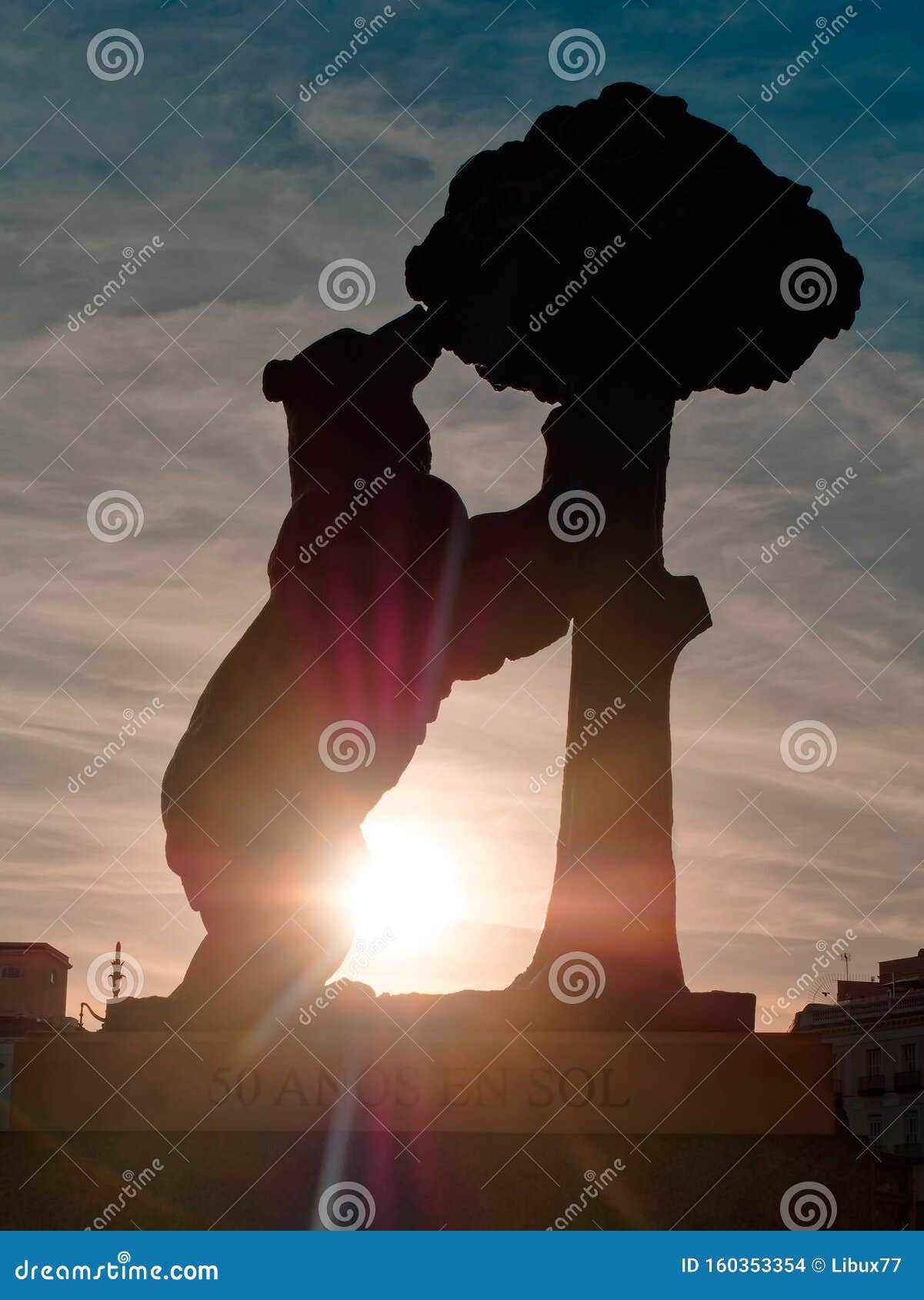 silhouette of the bear  of madrid. statue of the bear and the strawberry tree oso y el madrono spain