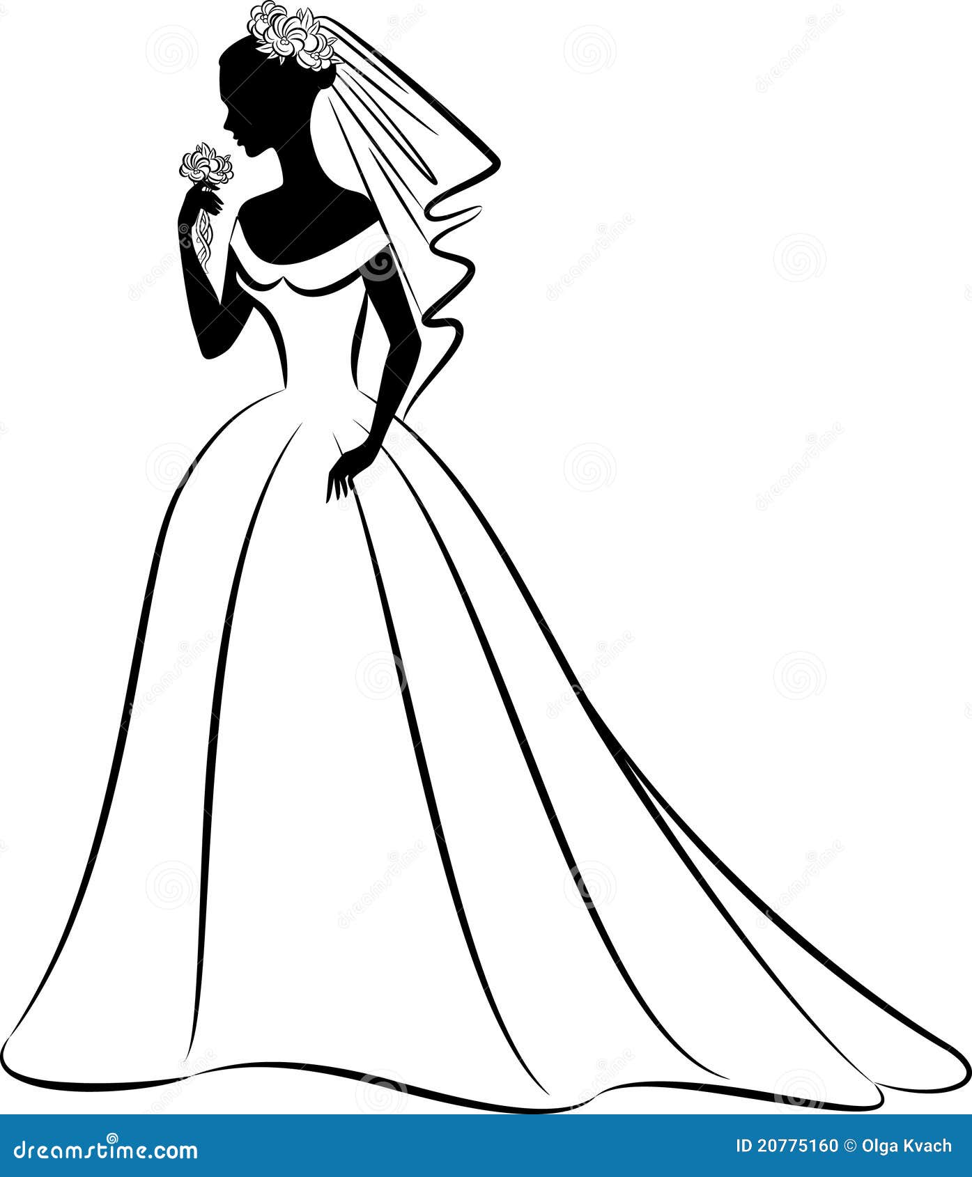 Download Silhouette Of Beautiful Bride In Dress. Stock Vector ...