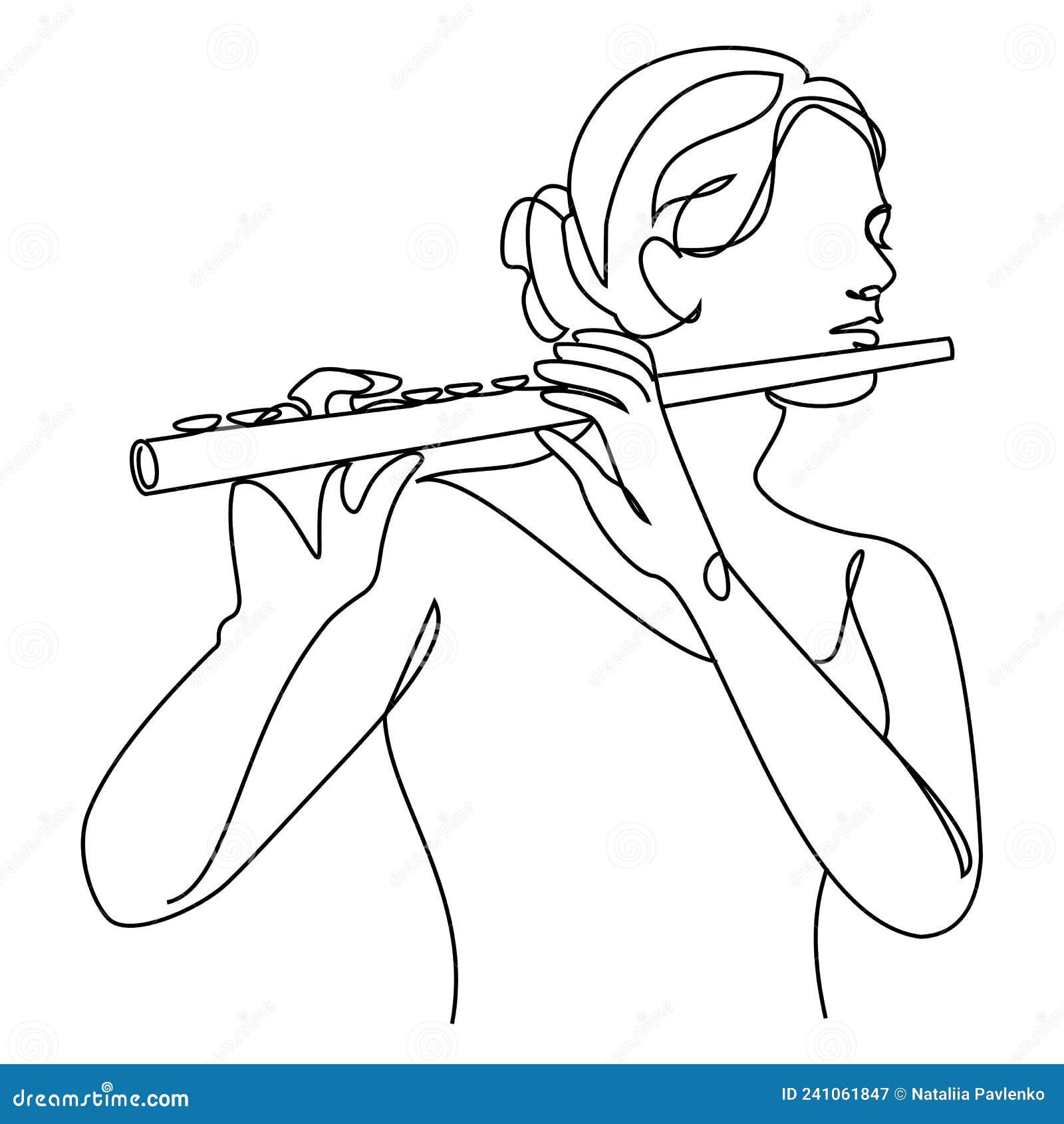 Silhouette Of A Beautiful Woman With A Flute In A Modern Continuous Line Style Flute Girl