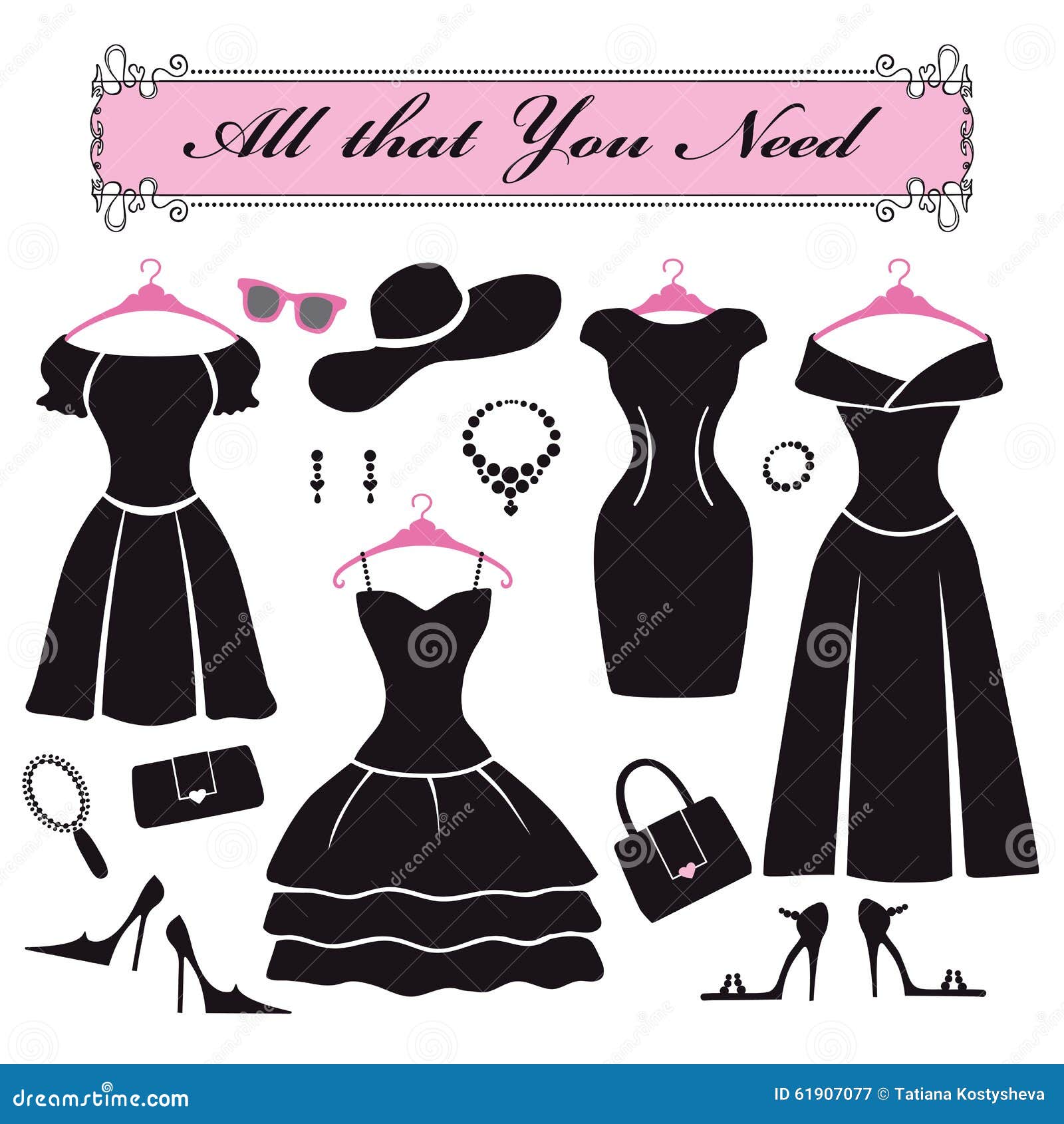 Silhouette of Black Party Dresses.Fashion Flat Set Stock Vector ...