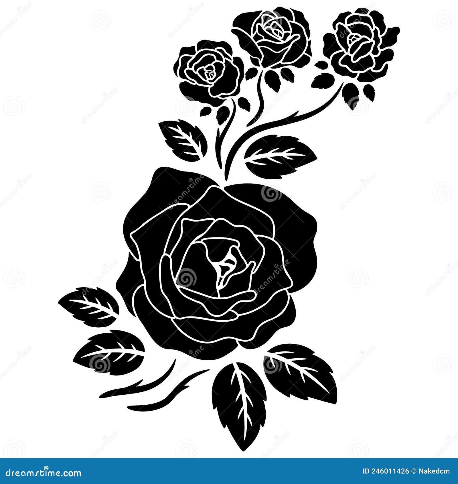 Silhouette Black Rose Flower Decoration Stock Vector - Illustration of ...