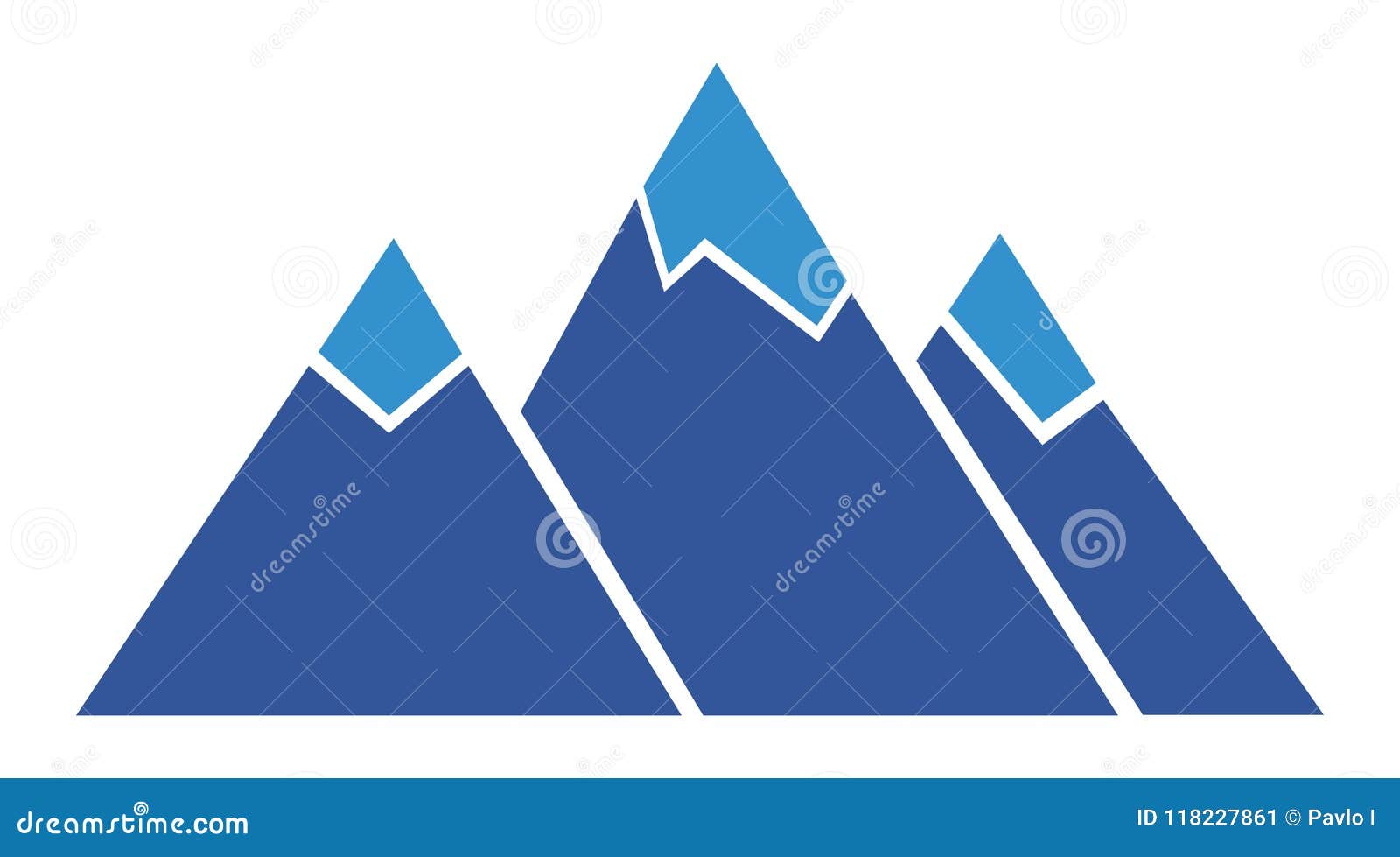 Silhouette Blue Mountain with Three Peaks on White Background - Vector ...