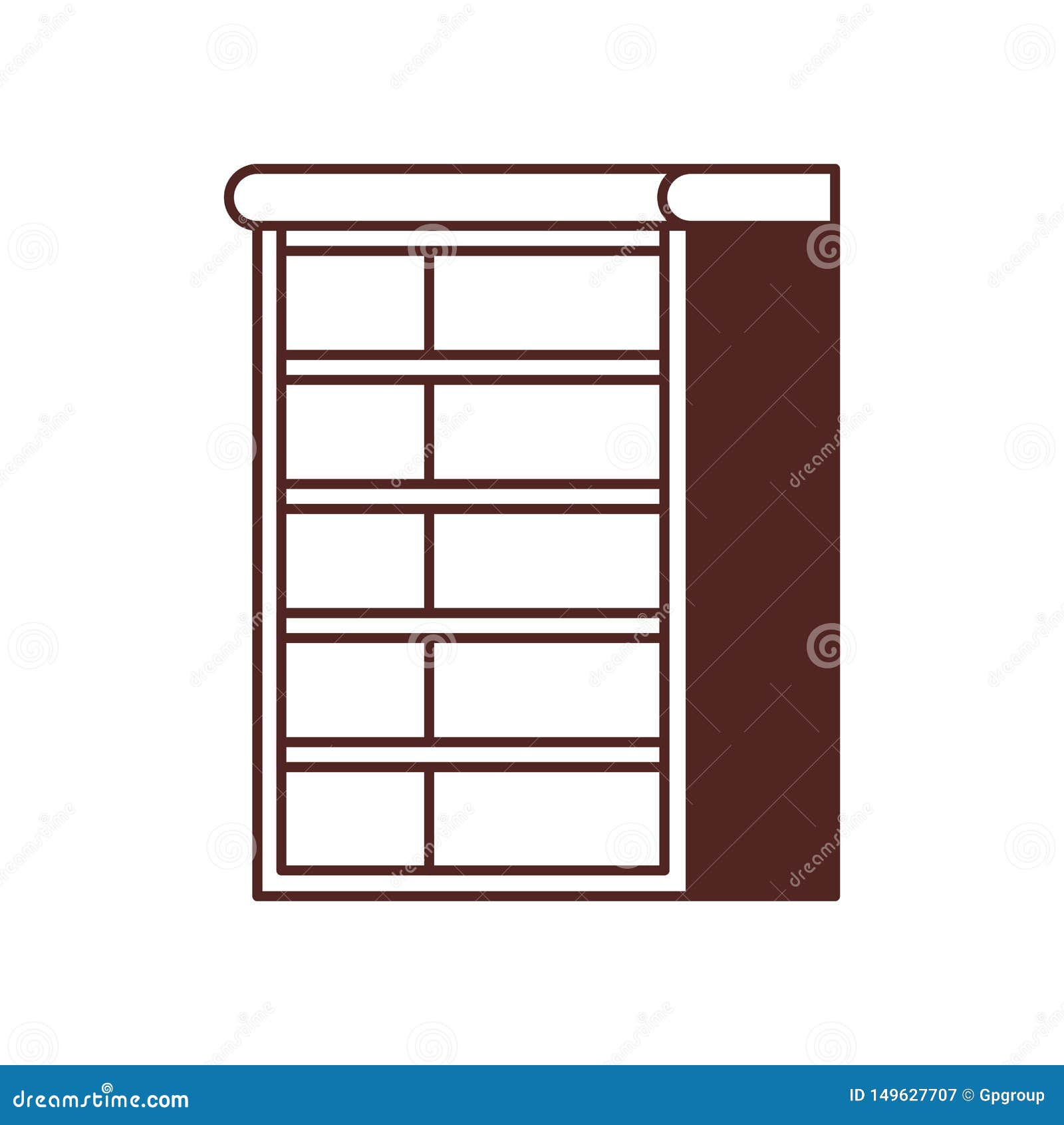 Silhouette of Bookshelf on White Background Stock Vector Illustration