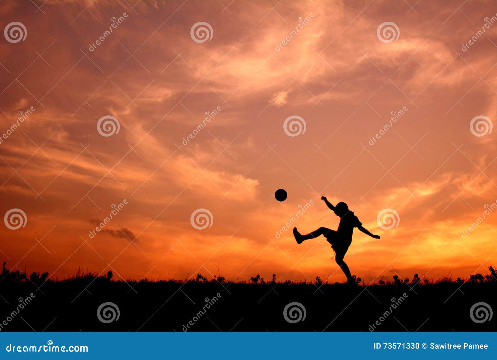Silhouette a Boy Playing Football Stock Photo - Image of children ...