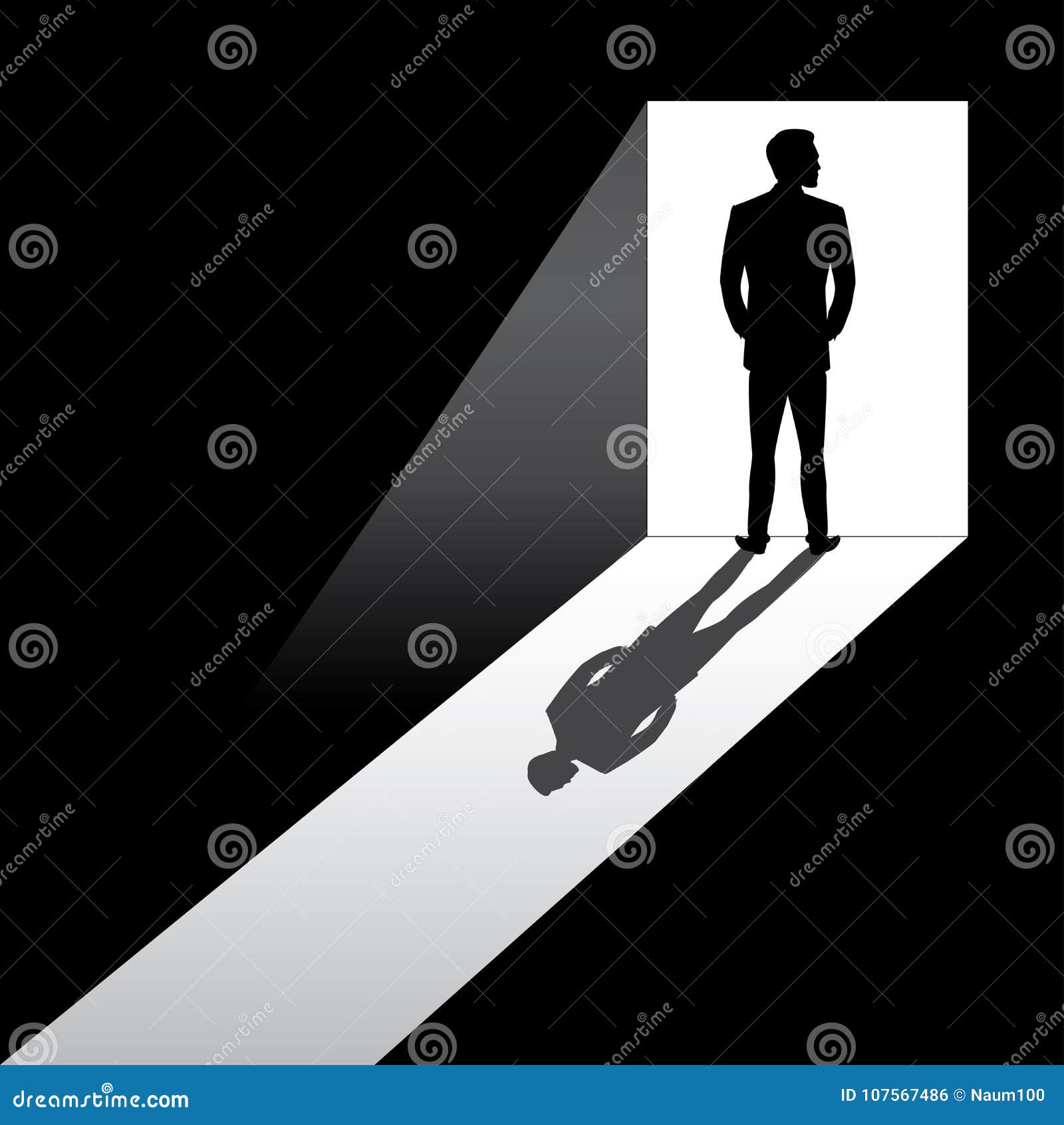 Silhouette of Business Man Entering Dark Room with Bright Light Stock ...