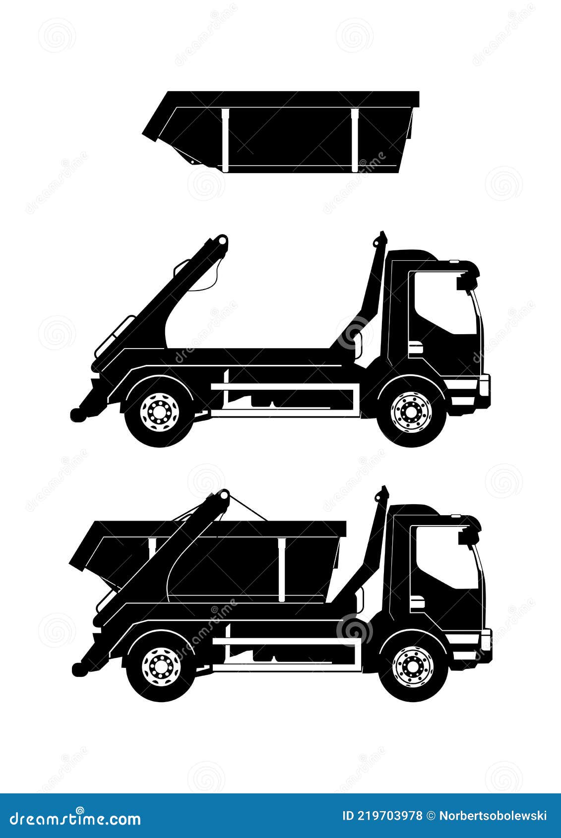 silhouette of a cantilever skip truck.