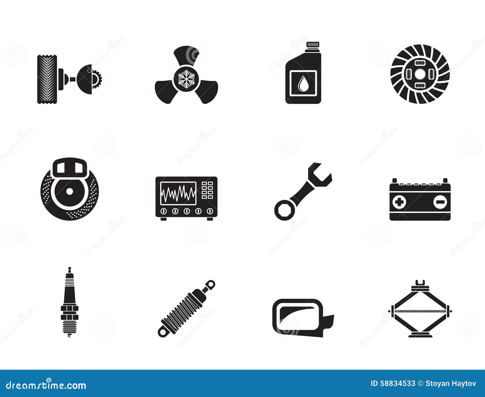 Silhouette Car Parts and Services Icons Stock Vector Illustration of