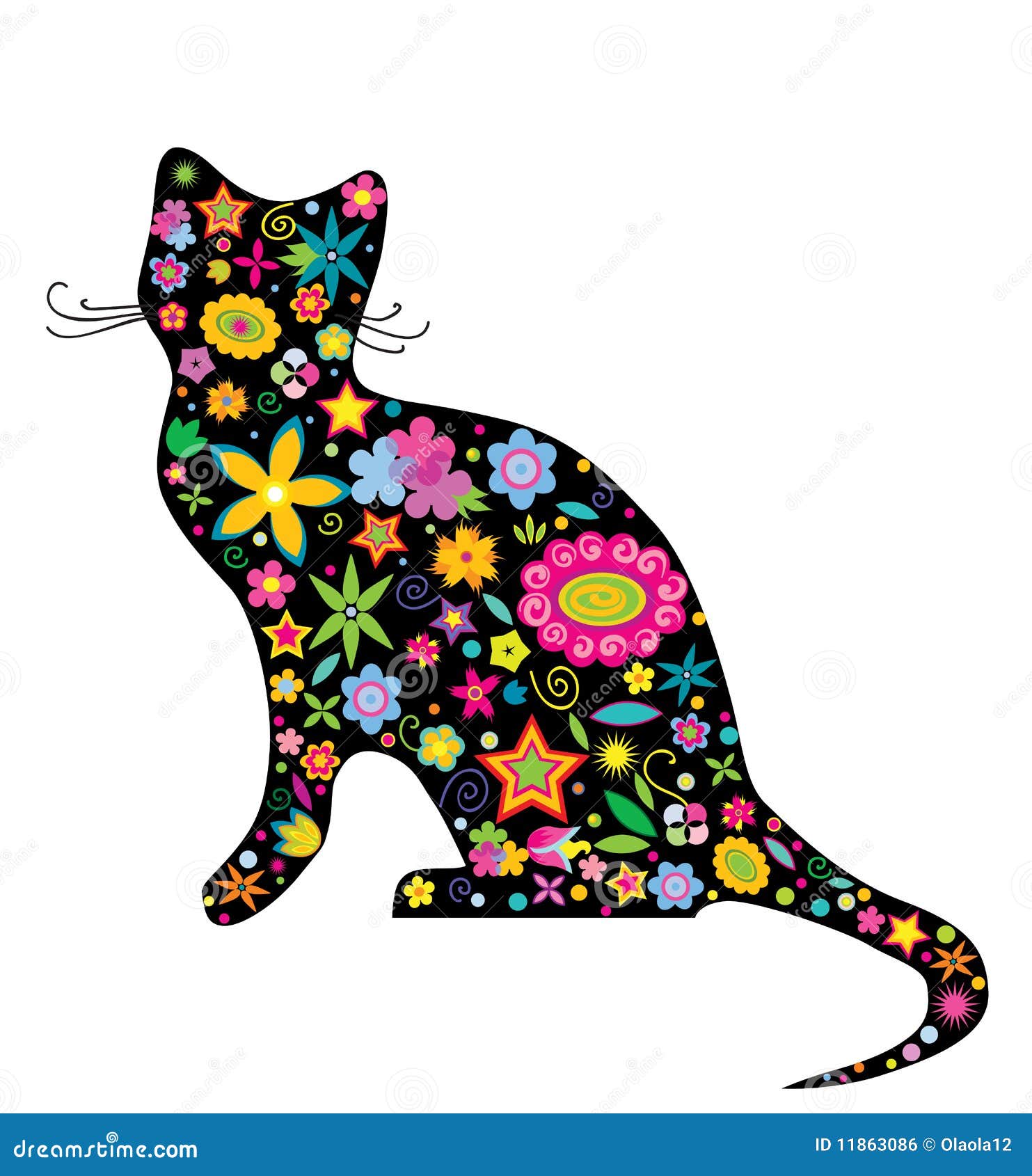 Download A Silhouette Of A Cat With Flowers Stock Vector ...