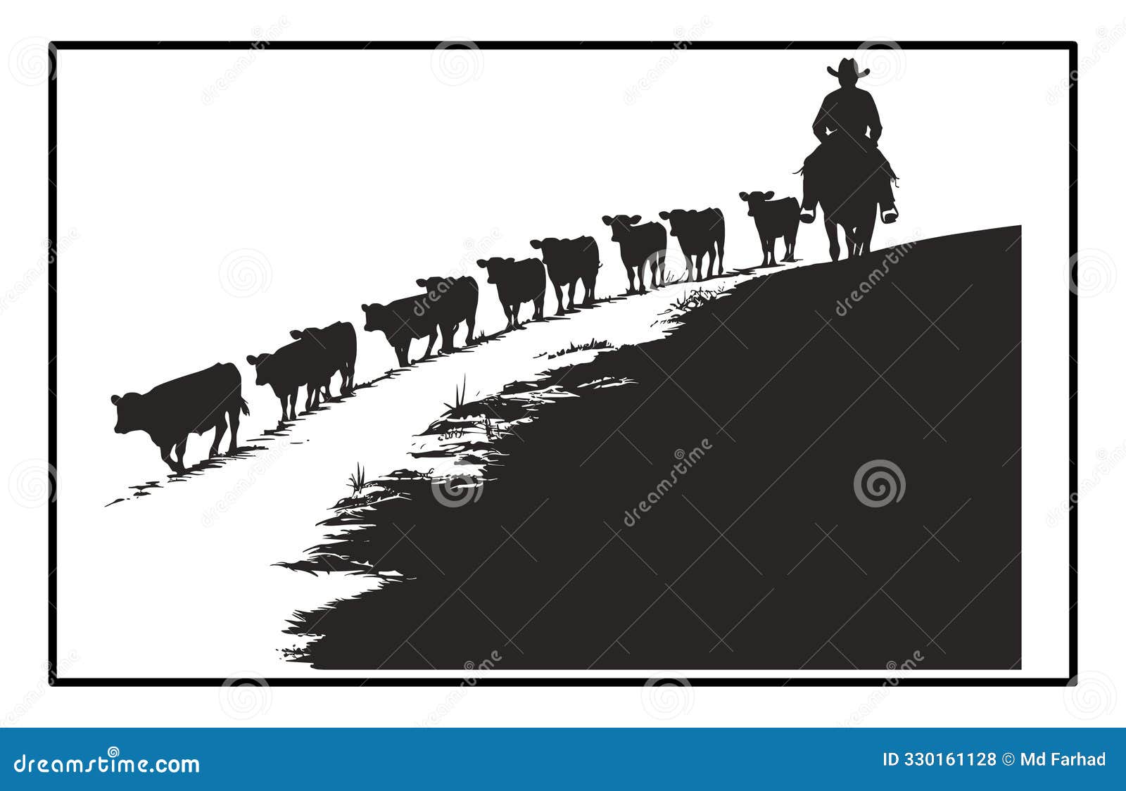 Silhouette of Cattle Drive at Sunset - Western Ranching Scene Stock Vector  - Illustration of landscape, grazing: 330161128, image size:1600x1124