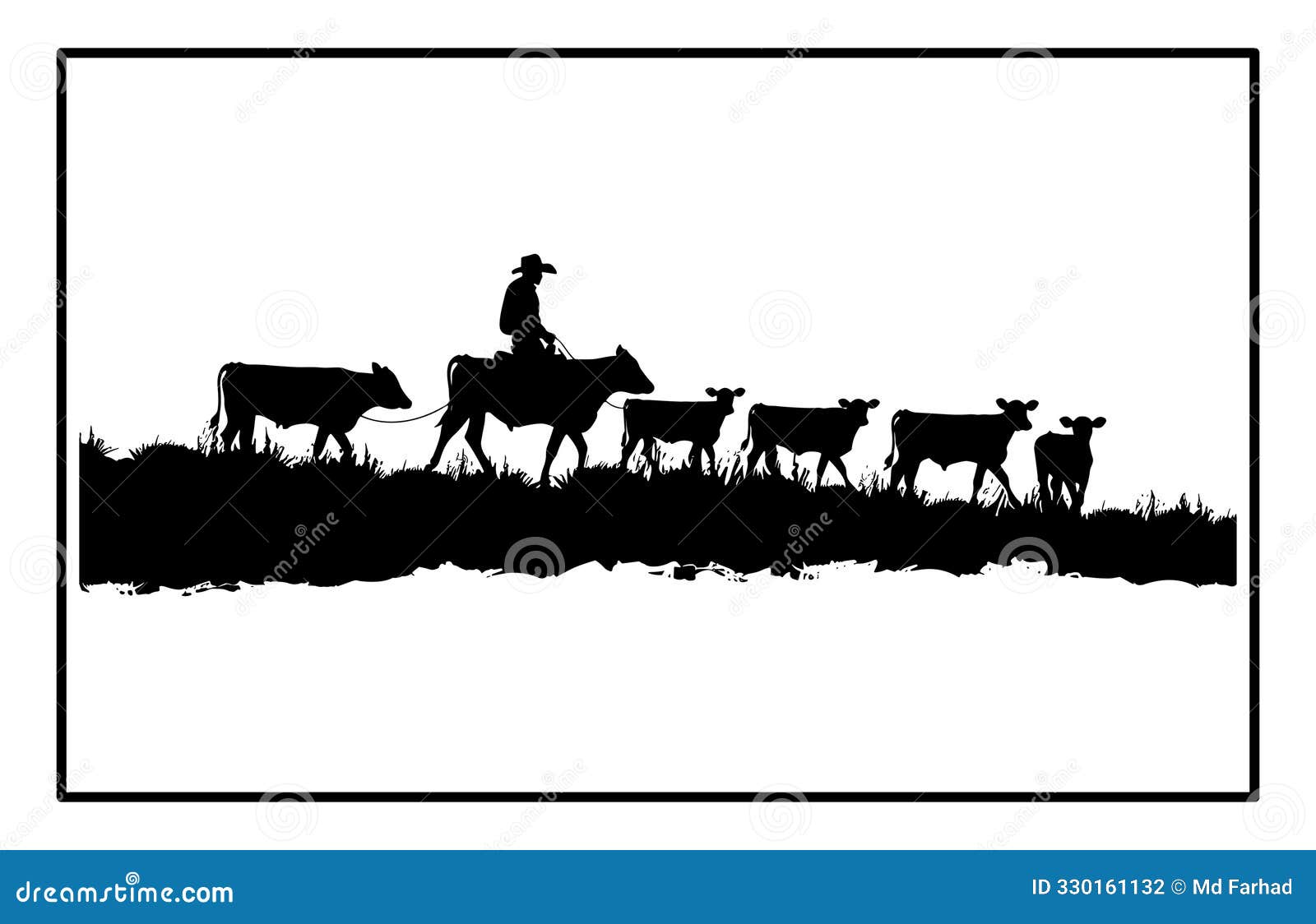 Silhouette of Cattle Drive at Sunset - Western Ranching Scene Stock Vector  - Illustration of scene, rustic: 330161132, image size:1600x1124