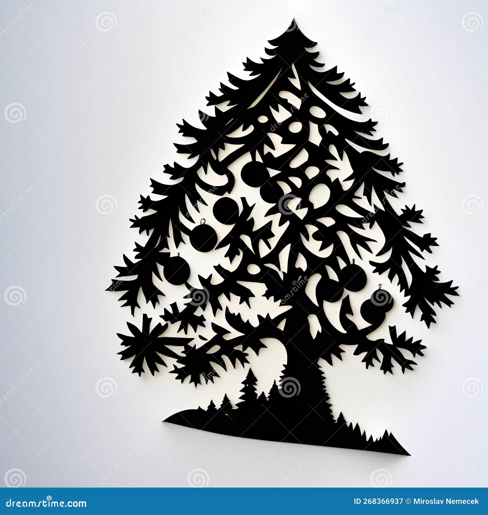 Silhouette of Christmas Tree Paper Cut Out, Generative AI Illustration Stock Illustration