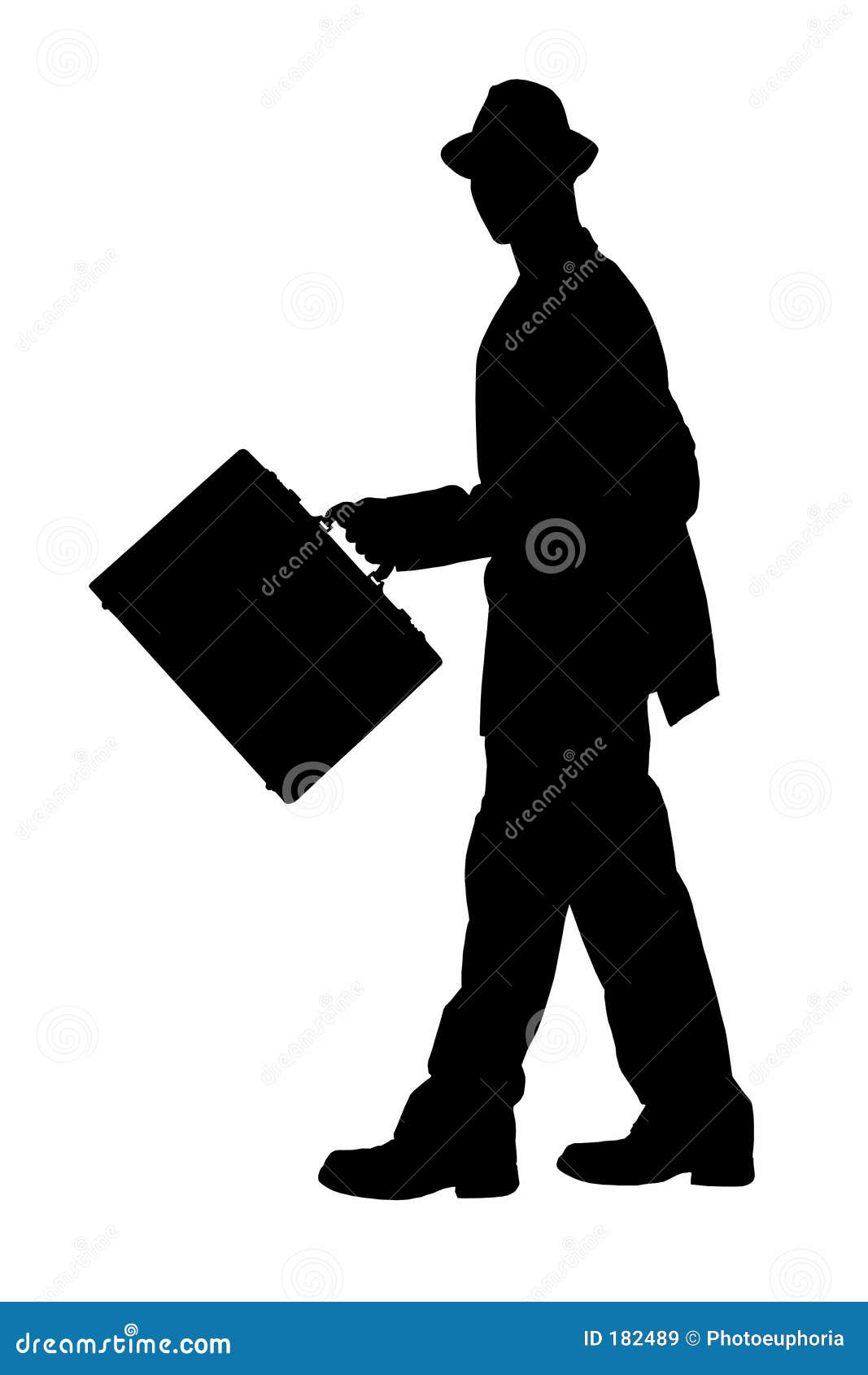 Silhouette With Clipping Path Of Business Man With Briefcase And Stock