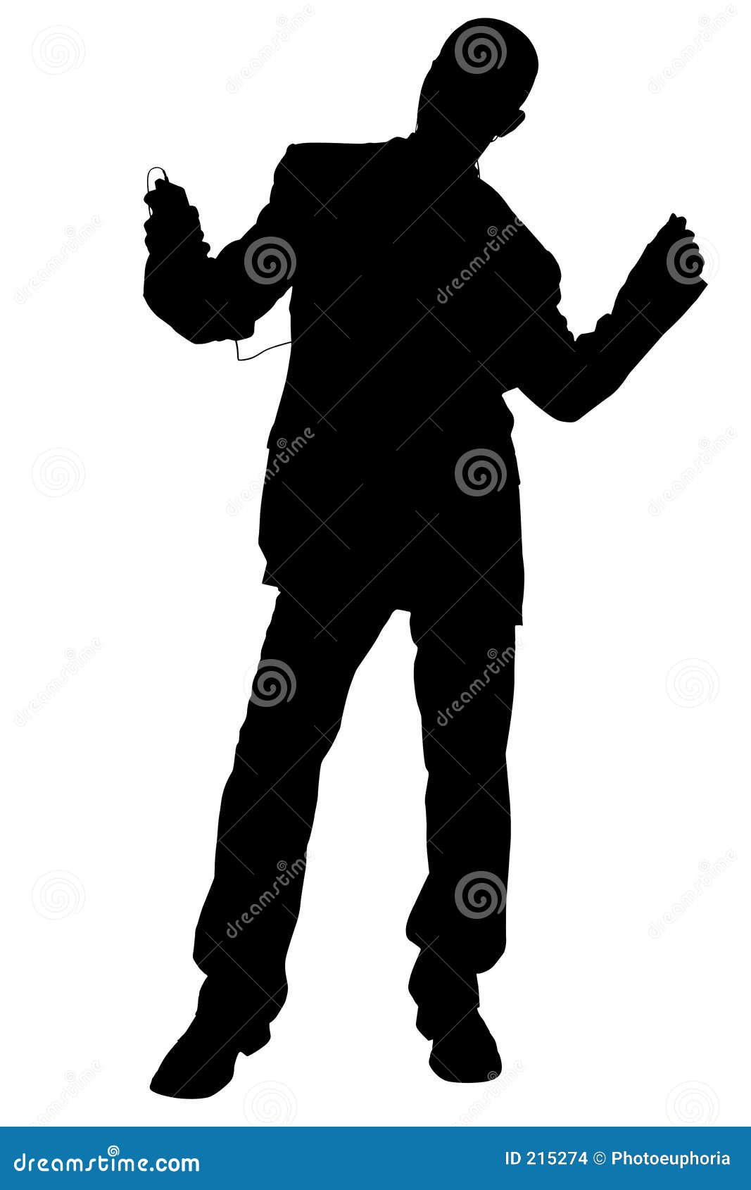 silhouette with clipping path of man in suit dancing wearing headphones