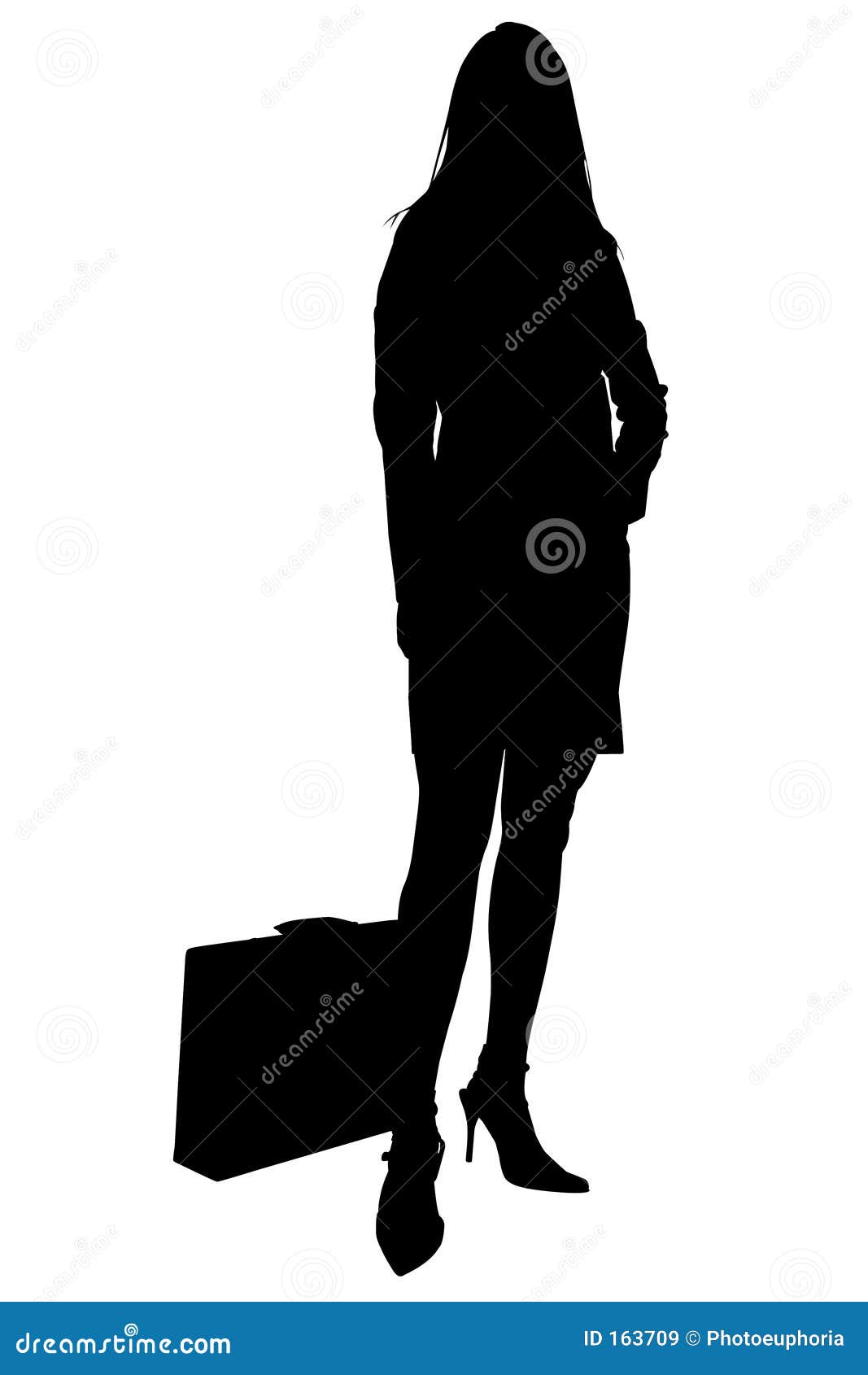 Silhouette With Clipping Path Of Business Woman With Briefcase Stock